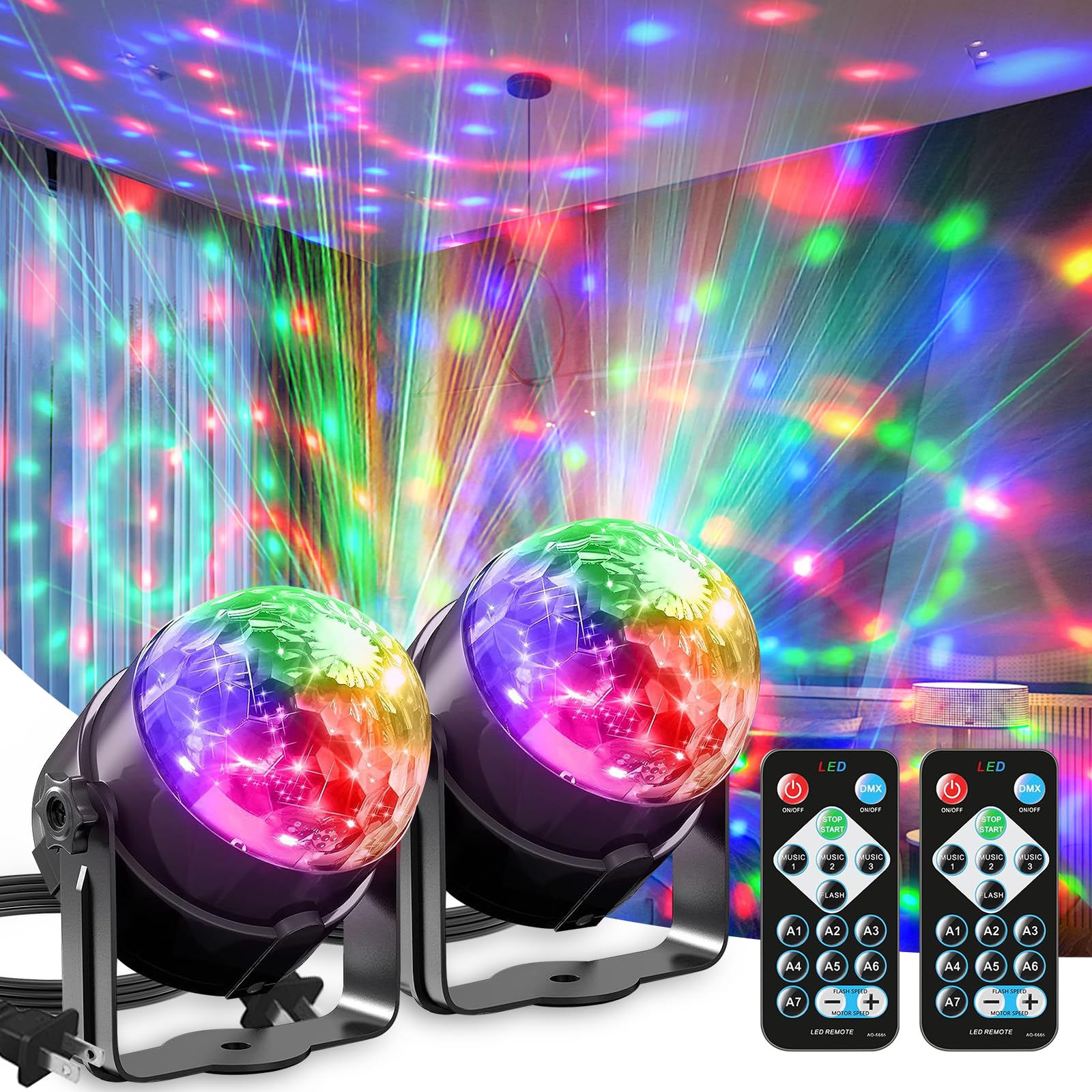 Mslitely Disco Ball with Remote Strobe Light  DJ Party Lighting for Home Room Dance Birthday Halloween Karaoke Stocking Stuffers New Years Eve Christmas Parties Decorations(2 Pack)