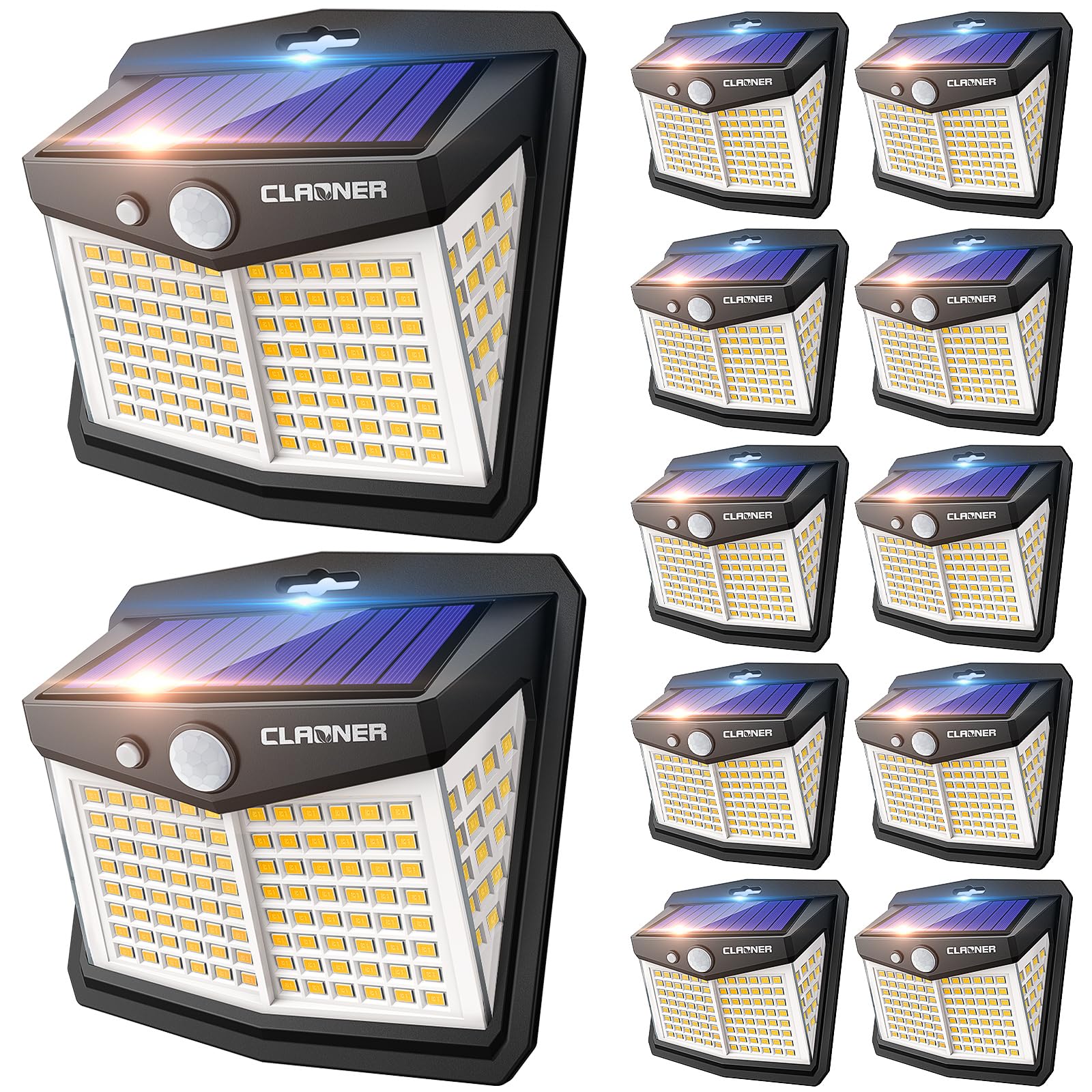 Claoner Solar Motion Sensor Lights Outdoor  12 Pack Solar Fence Lights Ip65 Waterproof  Bright 128 Led Security Flood Lights With 270Wide Angle  3 Lighting Modes Motion Light For Outside  Warm White