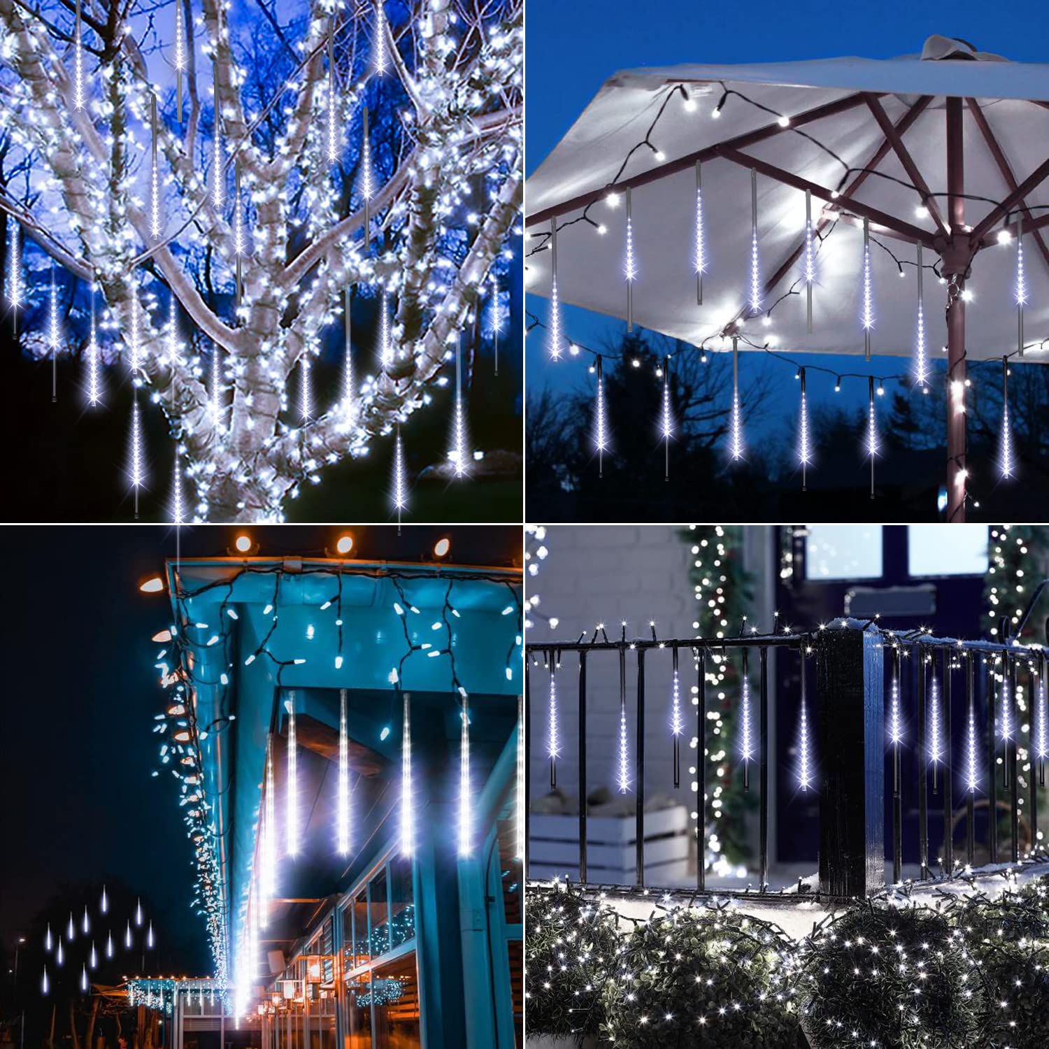 Blingstar Solar Christmas Lights 360LED Cool White 10 Tubes 16 Inch Waterproof Falling Rain Lights for Outdoor Decoration