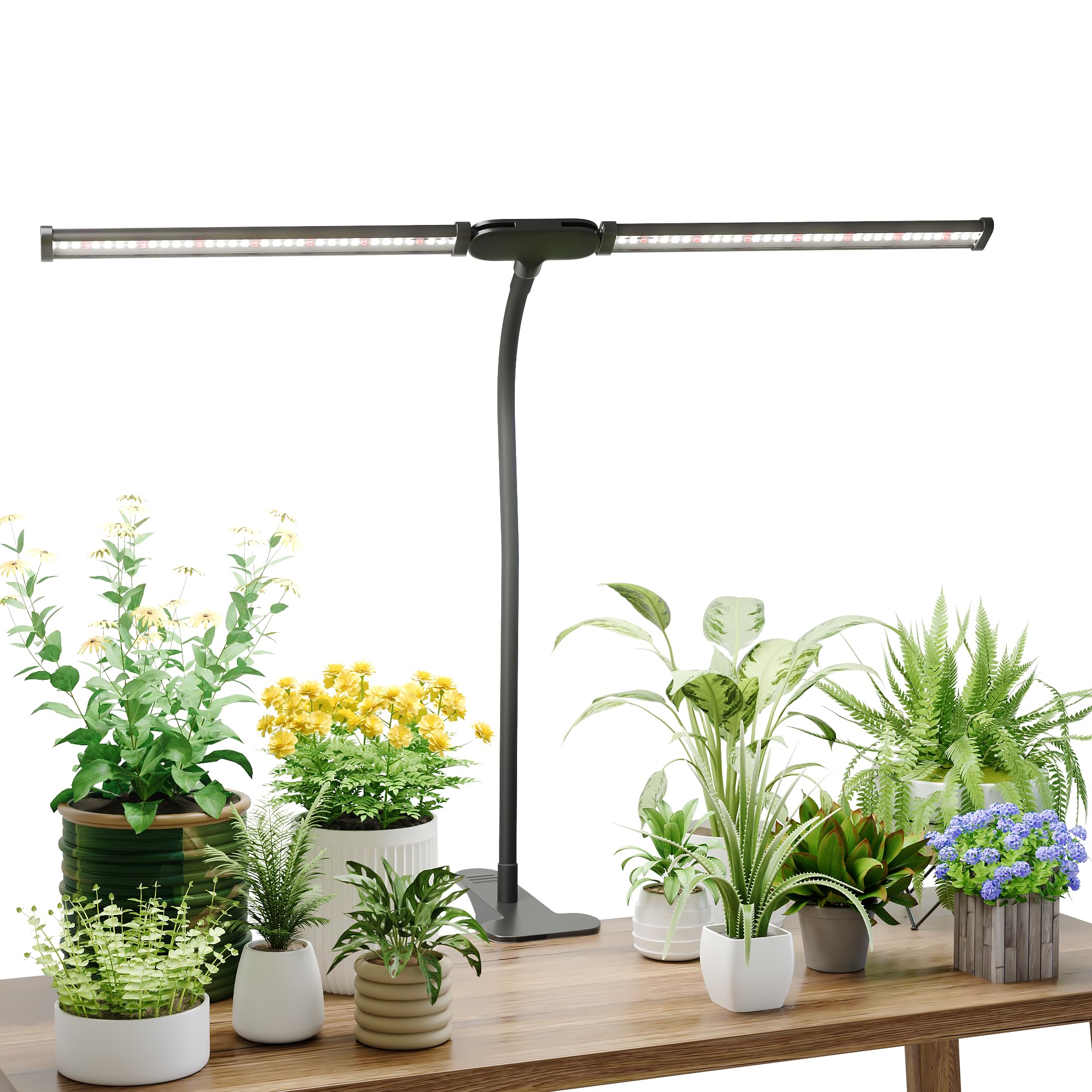 Juhefa LED Grow Light,Super Bright 6000K White Full Spectrum Clip Plant Growing Lamp with Rotatable Dual Head for Indoor Desk Pl