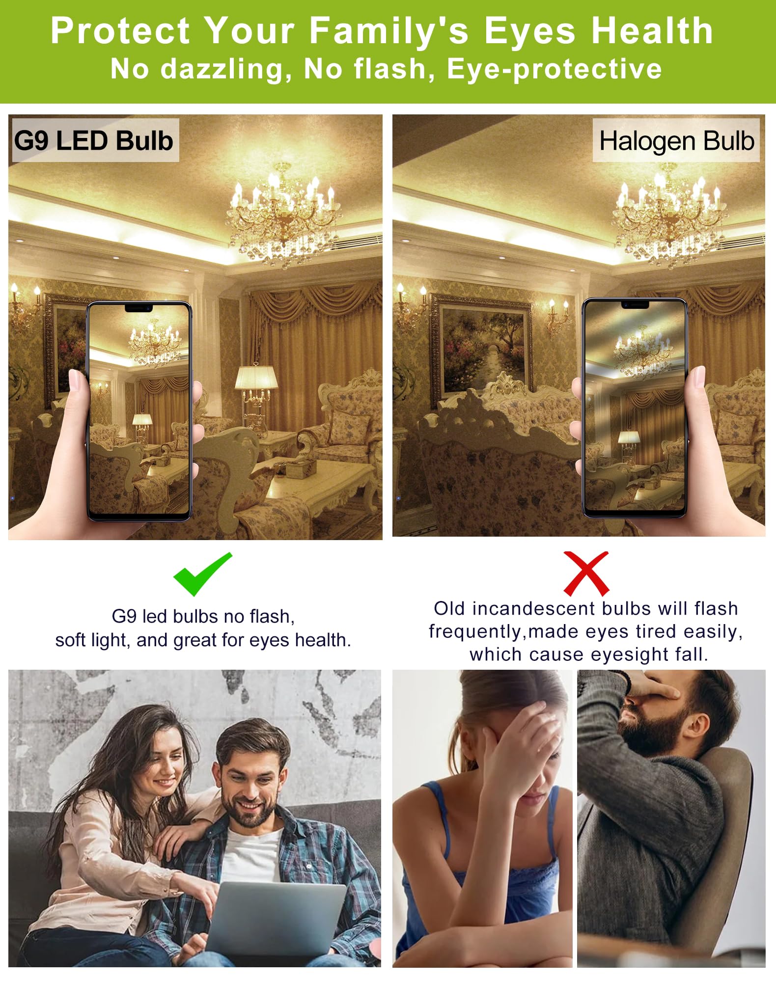 Gohdlamp G9 Led Bulbs Dimmable, 40W Equivalent 120V, 3000K Warm White, 400 Lumens, G9 Light Bulbs For Chandelier, 6 Pack