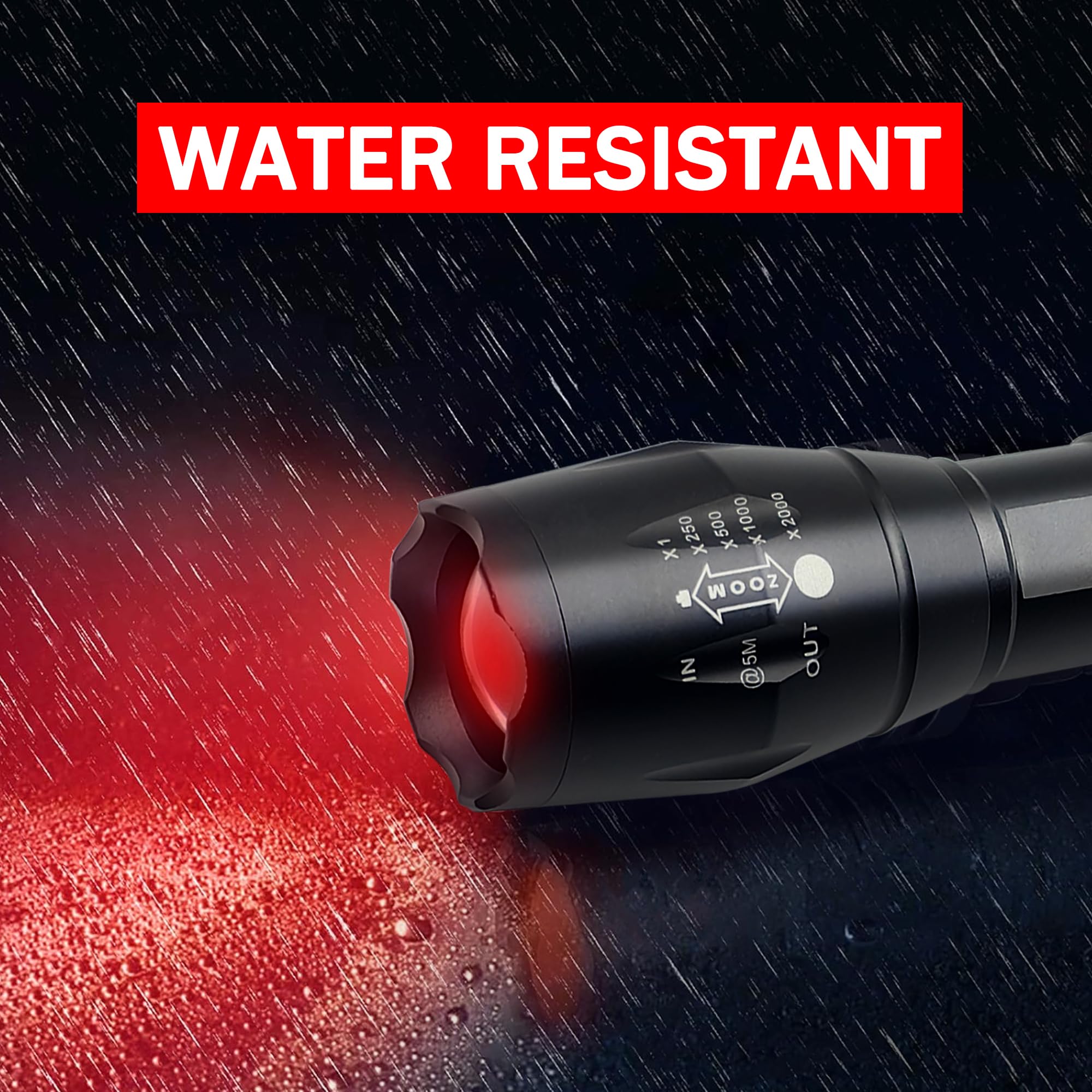 Souyos High Power Red LED Flashlight, Zoomable Long Range, Aluminum, Model: Souyos-GRBV2537, Red Light