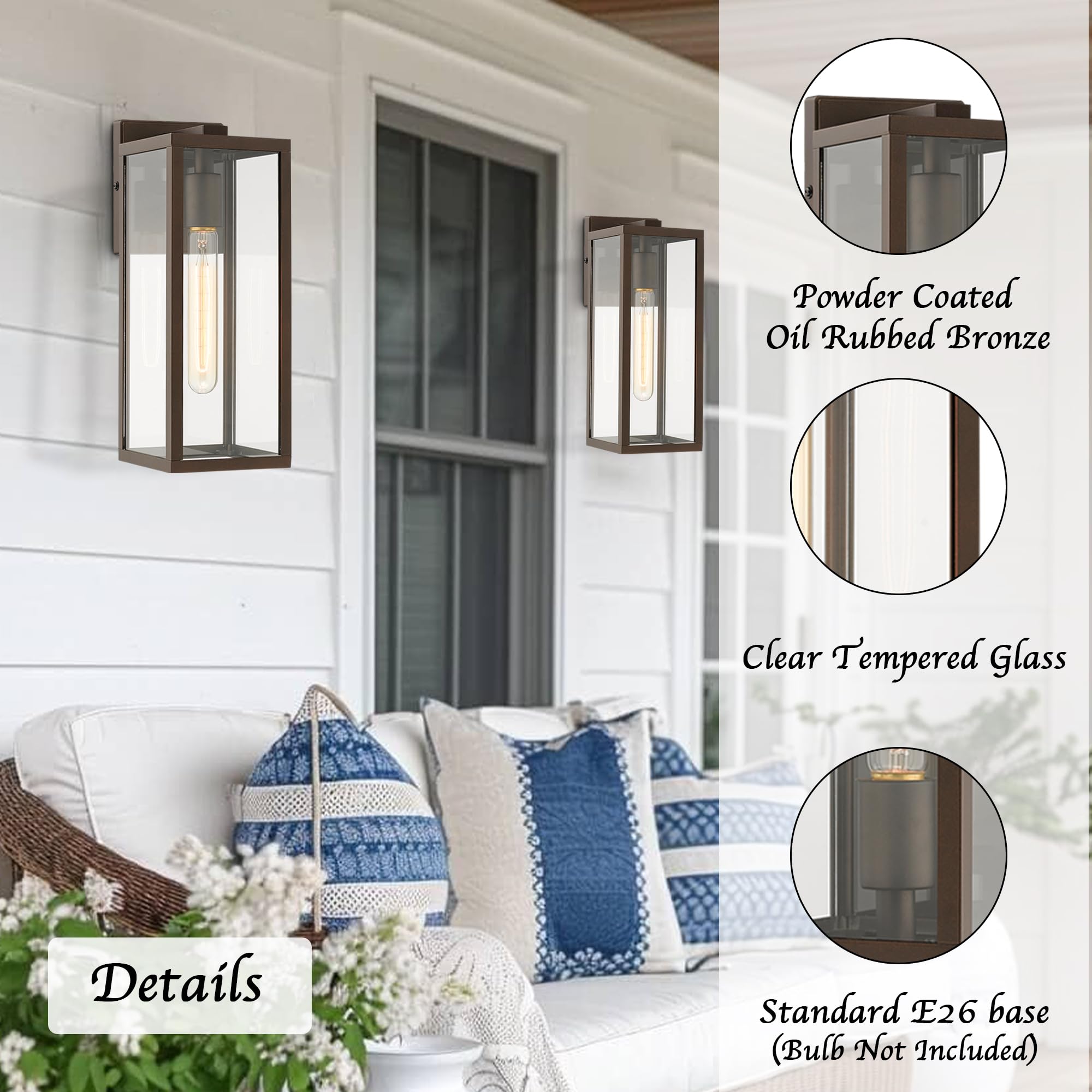 Bestshared Outdoor Wall Lantern, Metal Sconce Light Fixture, Oil-Rubbed Bronze, 2 Pack, Model CLK200