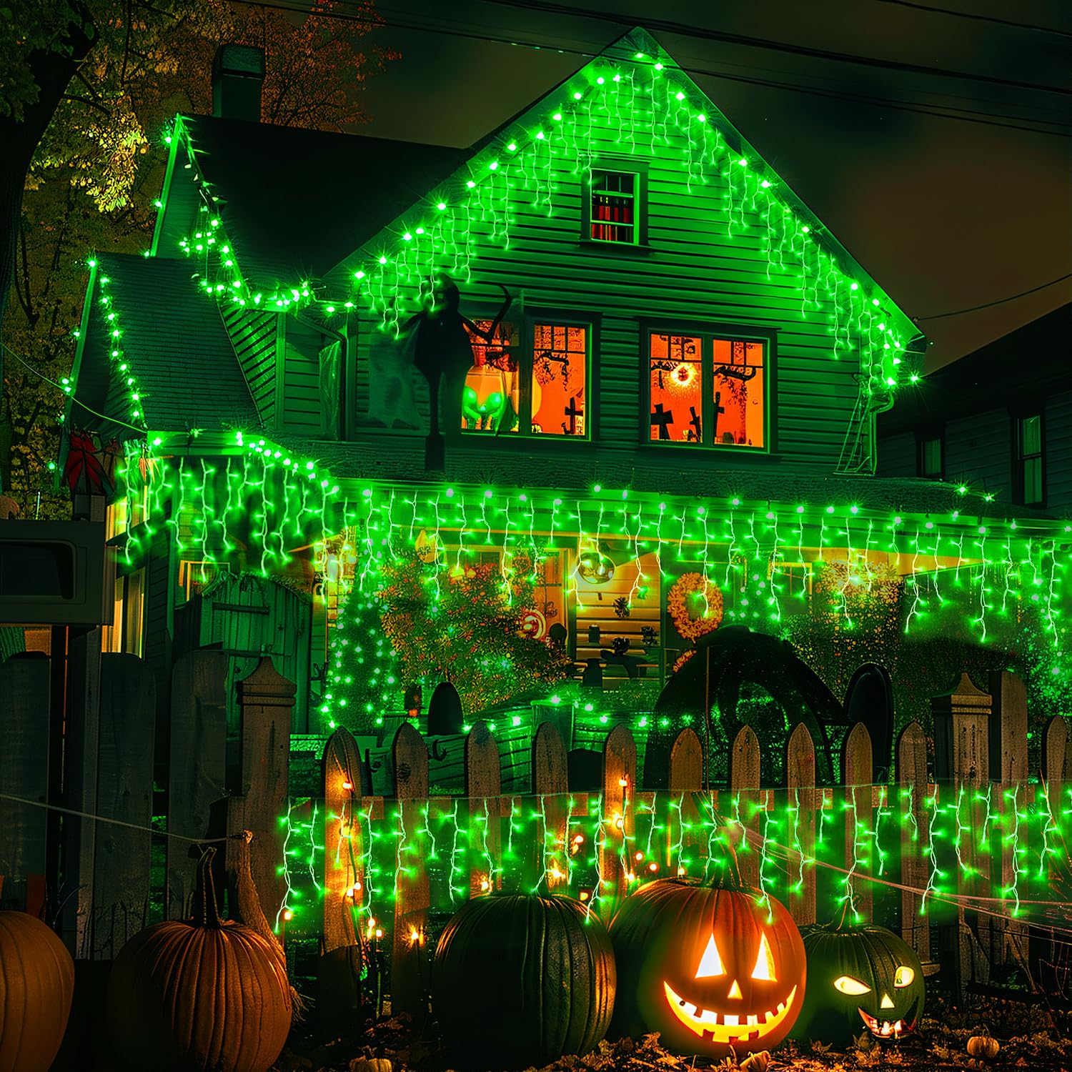 JMEXSUSS Green Icicle Lights 400 LED 38.8FT Indoor Outdoor Decorations Model EXS-I-0400