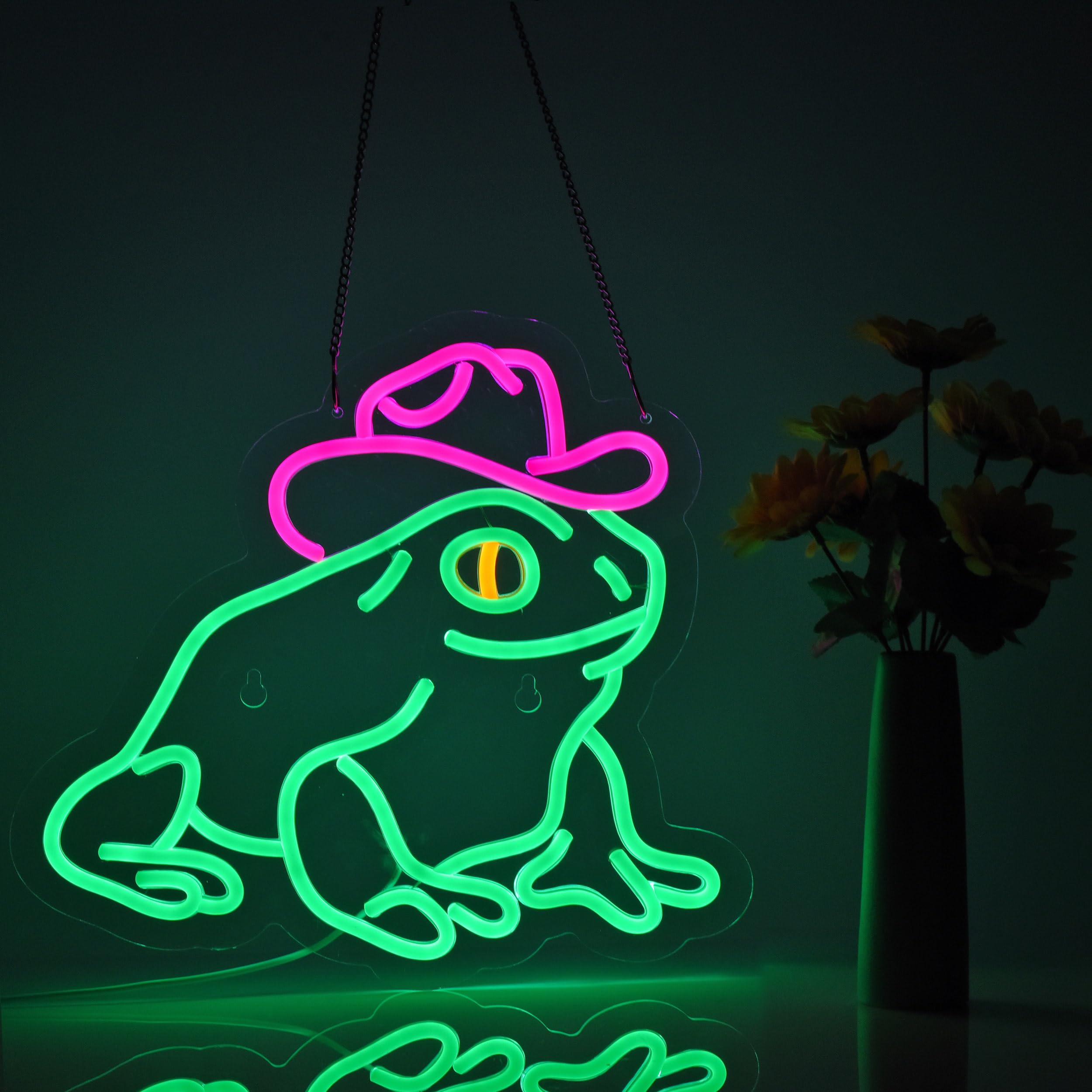 Haimococl Neon Sign Frog LED Light Wall Decor Dimmable USB Powered Green+Pink