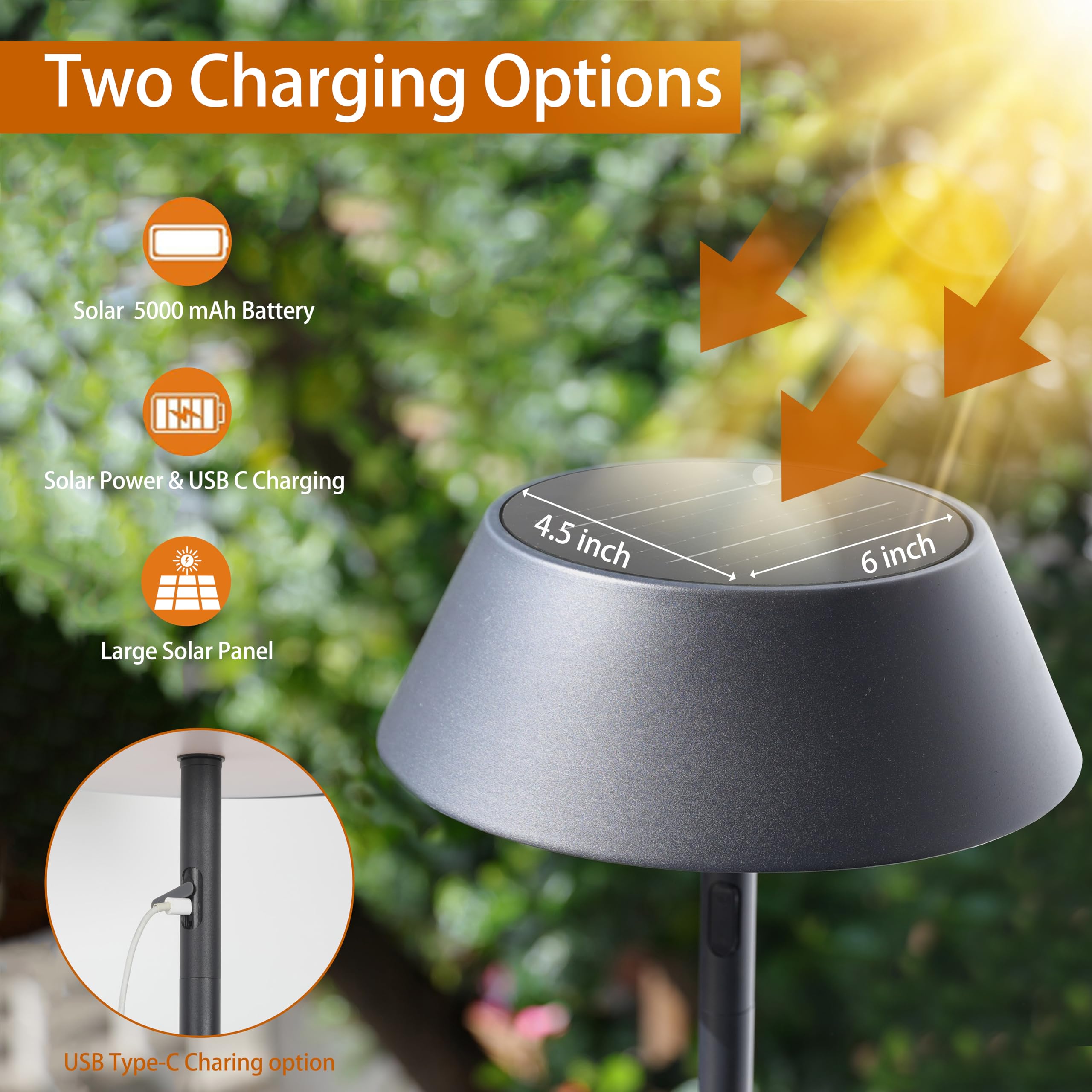 Bobcat Lighting Outdoor Solar Floor Lamp - Tall, Bright, Cordless, 3 Light Colors, Usb-C Charge