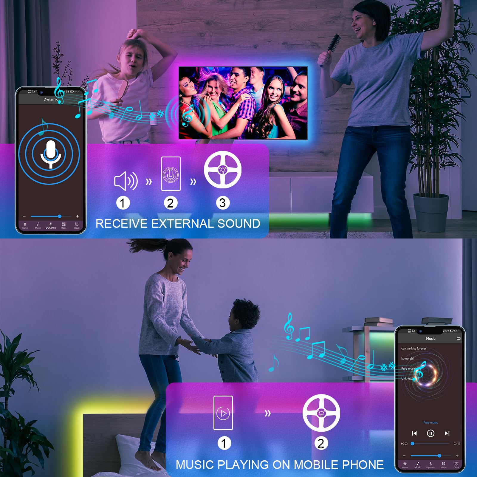 HBOWMDJIA 400ft Waterproof LED Strip Lights, Multicolor, Music Sync, USB-String Lights-15MI, Remote & App Control for Outdoor Use