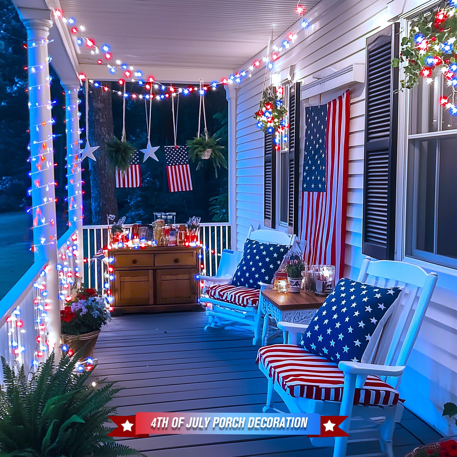 Jmexsuss 400 Led Red White And Blue Lights Outdoor, 132Ft 4Th Of July Lights Indoor, 8 Modes Patriotic String Light For Memorial