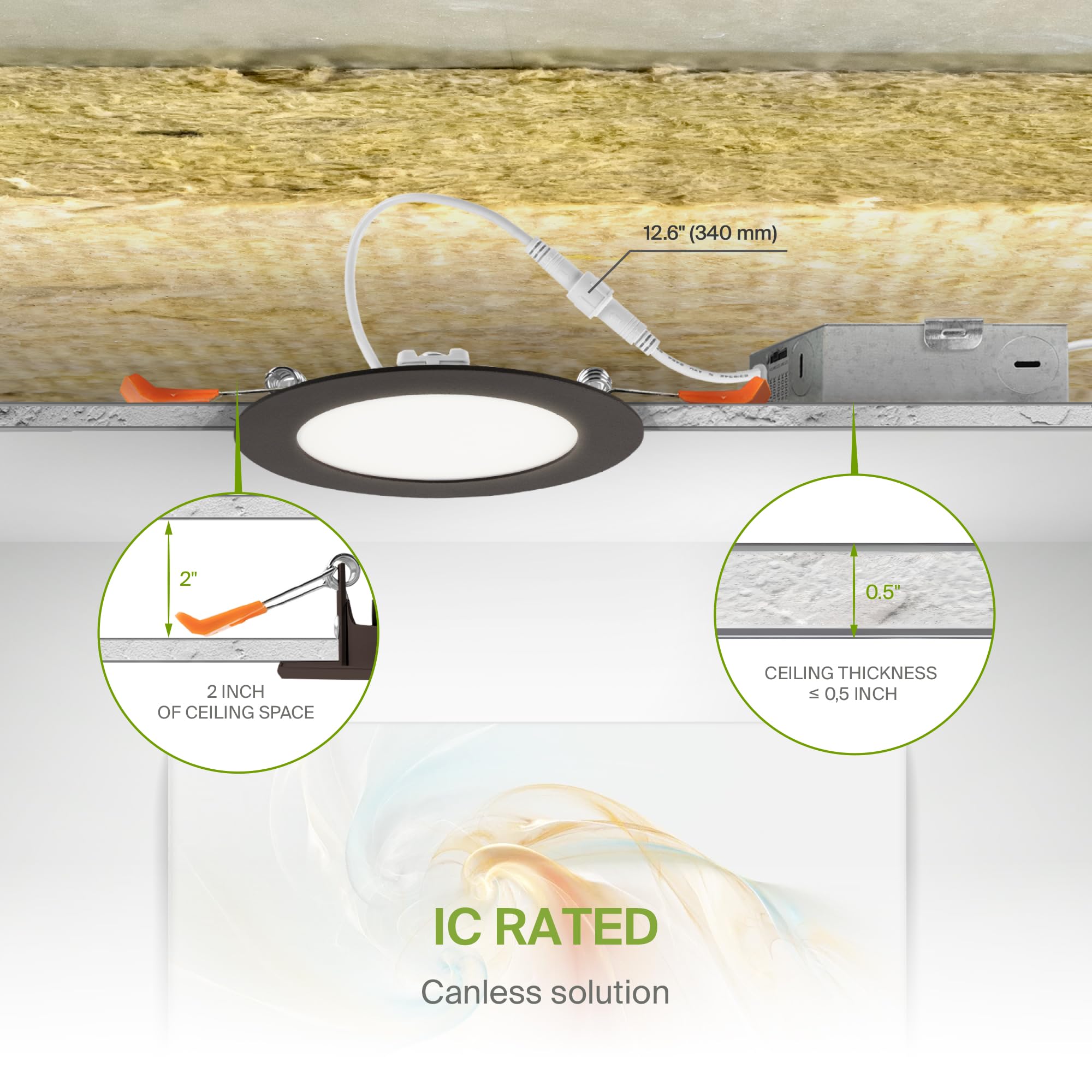 Asd 6 Pack Led Recessed Lighting 4 Inch 9W  5 Cct 2700K-5000K Cri90+  Ic Rated Ultra Thin Dimmable Ceiling Lights With J Box  Canless Wafer Downlight  Round Slim Panel Light  Energy Star Etl  Bronze