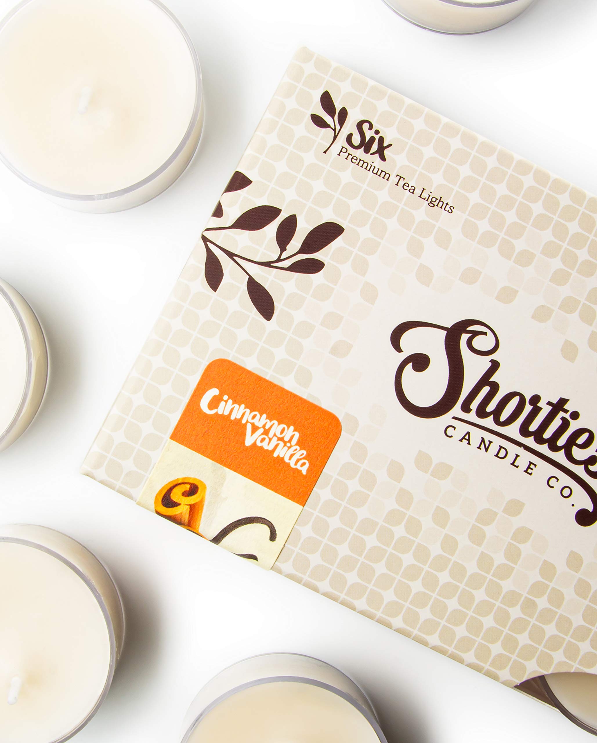 ShortieS Candle Company Cinnamon Vanilla Tealight Candles - 6 Scented Beige Tea Lights - Made In The Usa - Paraffin Wax