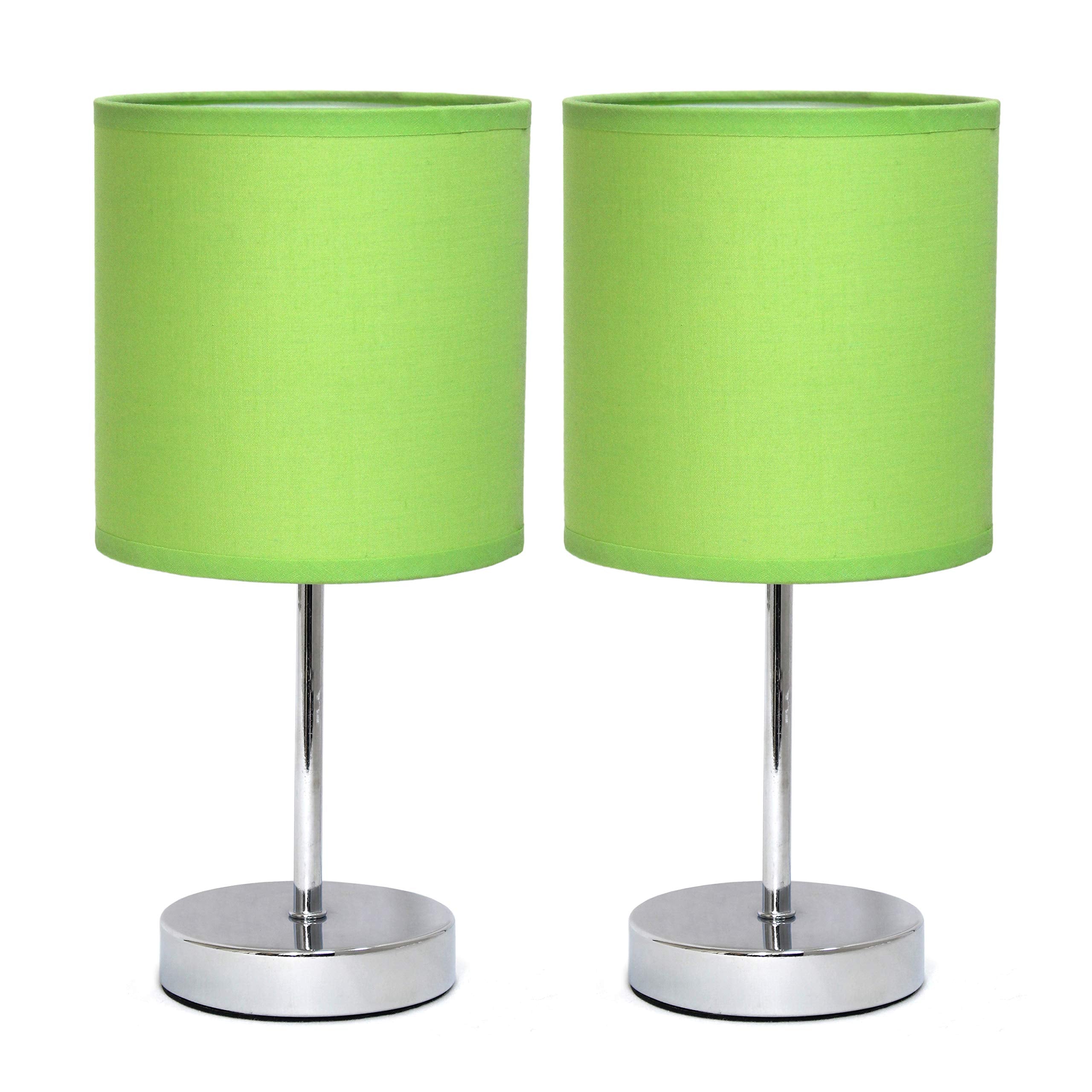 Simple Designs Lt2007-Grn-2Pk Chrome Mini Basic Table Lamp With Fabric Shade 2 Pack Set, Green