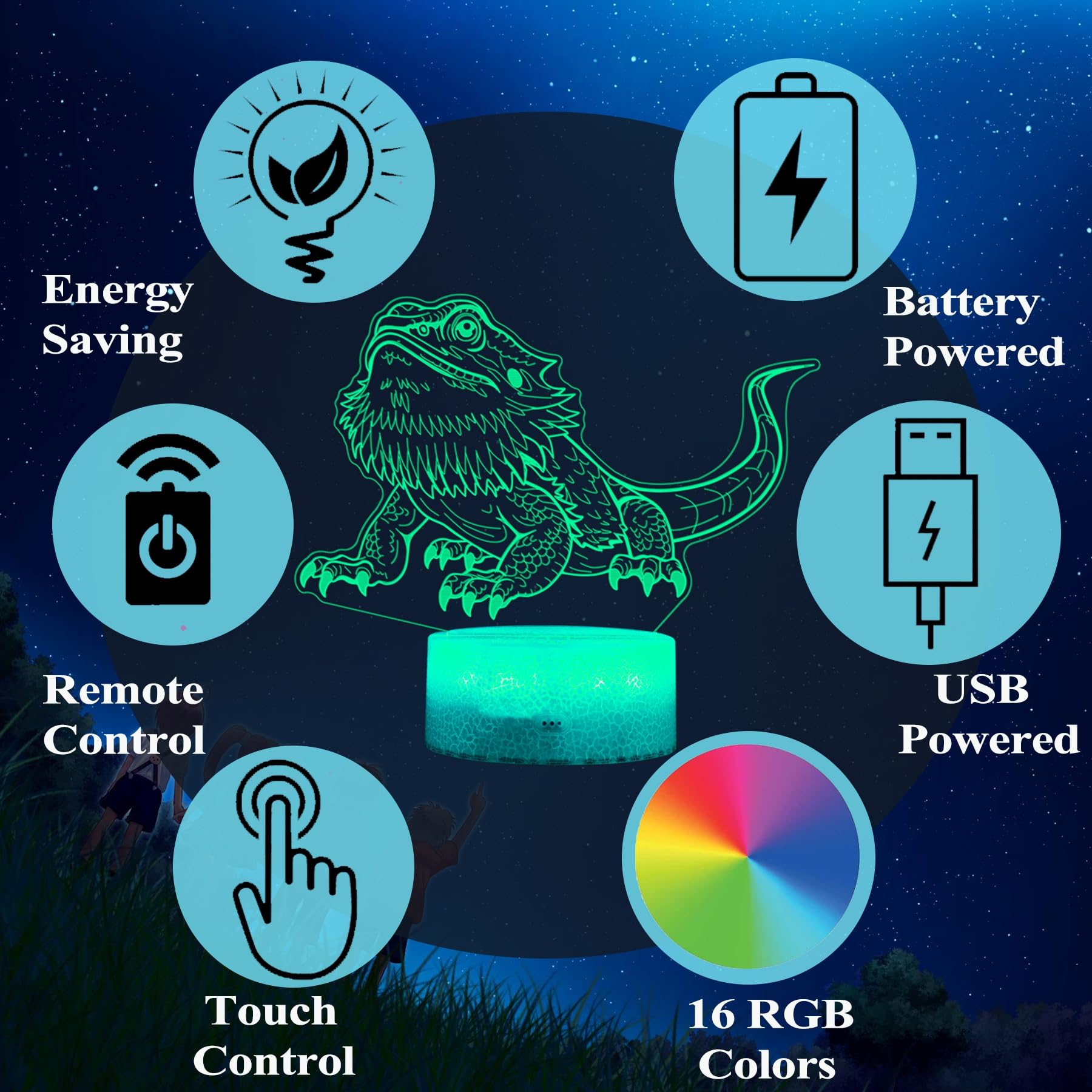 Posshe Bearded Dragon Gift, Bearded Dragons Night Light With Remote Control, 16 Colors Changing, Rgb Flashing Mode, Dimmable, Gr