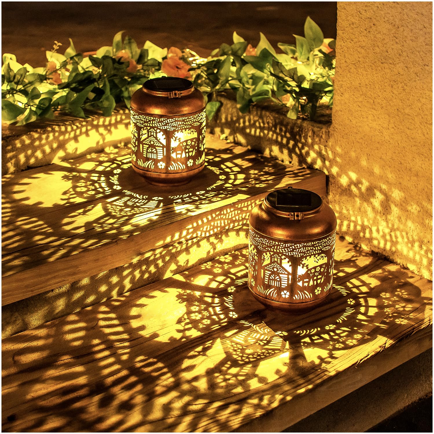 2 Pack Cow Solar Lanterns Outdoor Waterproof Hanging Solar Lights Cow Gifts for Women Men Mom Metal Decorative LED Outdoor Lante