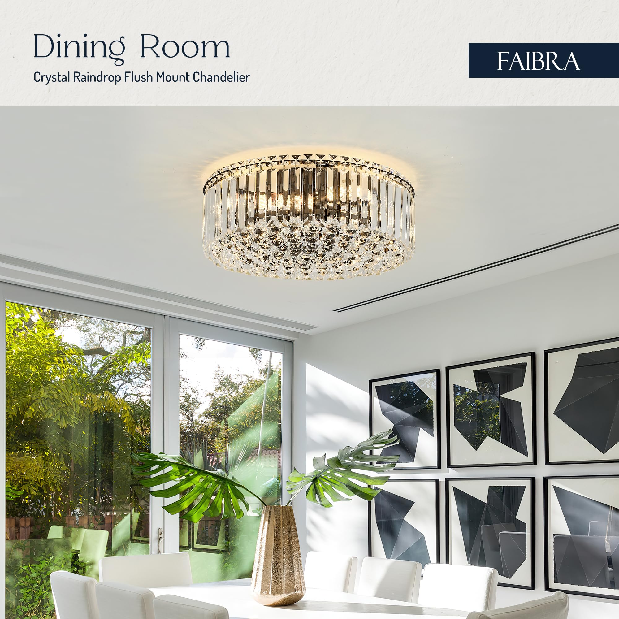 Faibra 17.3" Black Raindrop Crystal Flush Mount Ceiling Light, Modern Chandelier for Dining Room, Bedroom, Kitchen & Living Room
