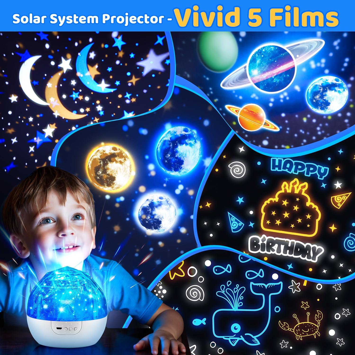 Solar System for Kids Projector Night Light, 360Rotating+5 Films Planets Space Projector for Bedroom,Planetarium Projector Space
