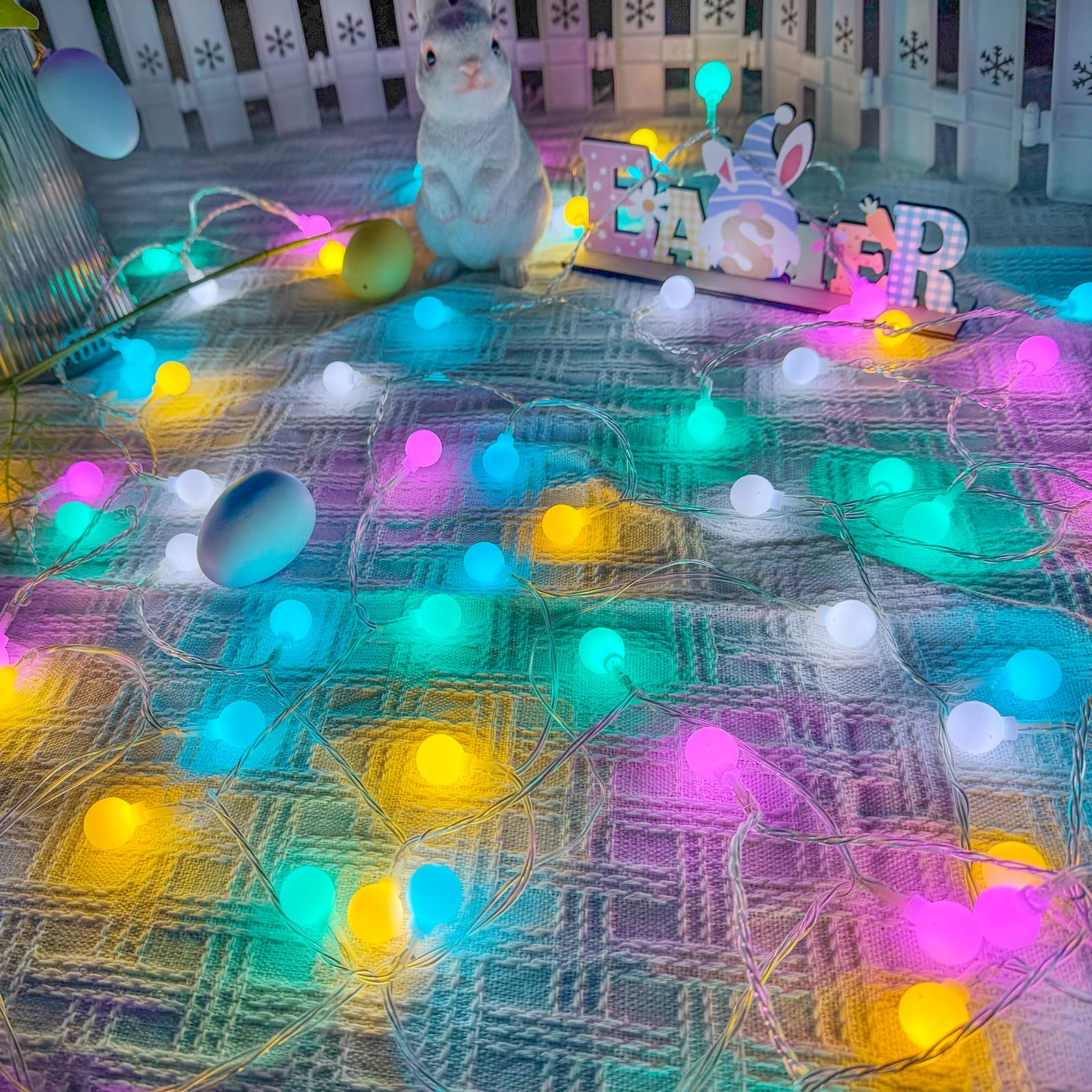 Easter String Lights Outdoor Indoor, 33Ft 100Led Easter Pastel Lights With Timer, 8 Modes Plug In Multicolor Easter Globe Lights
