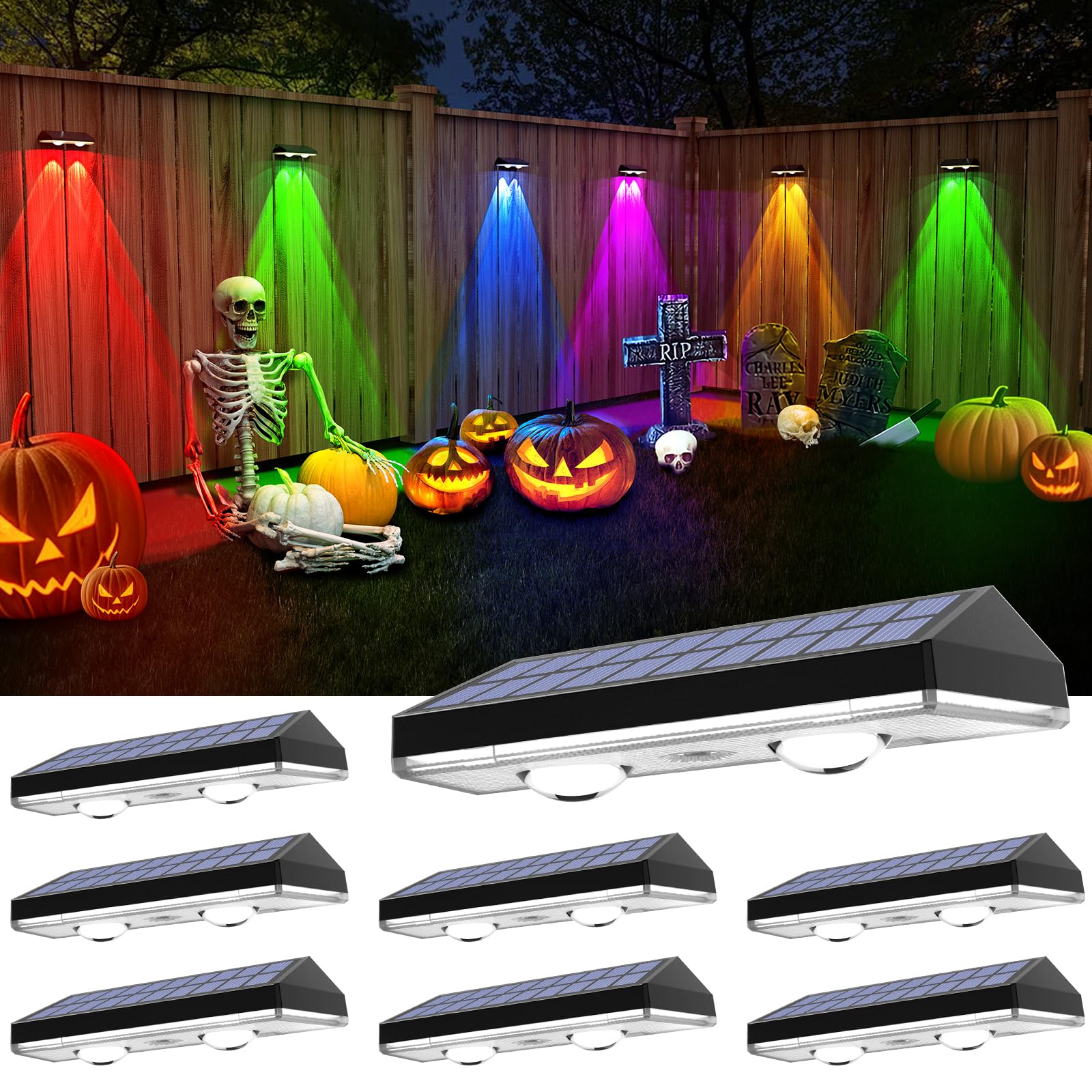 Solar Fence Lights ,Rgb & Warm White & 6 Colors Bright Lens Led Dusk To Dawn Deck Light, Fence Solar Lights Outdoor Waterproof, Solar Outdoor Lights For Backyard/Railing/Wall/Step/Patio/Pool (8Pack)