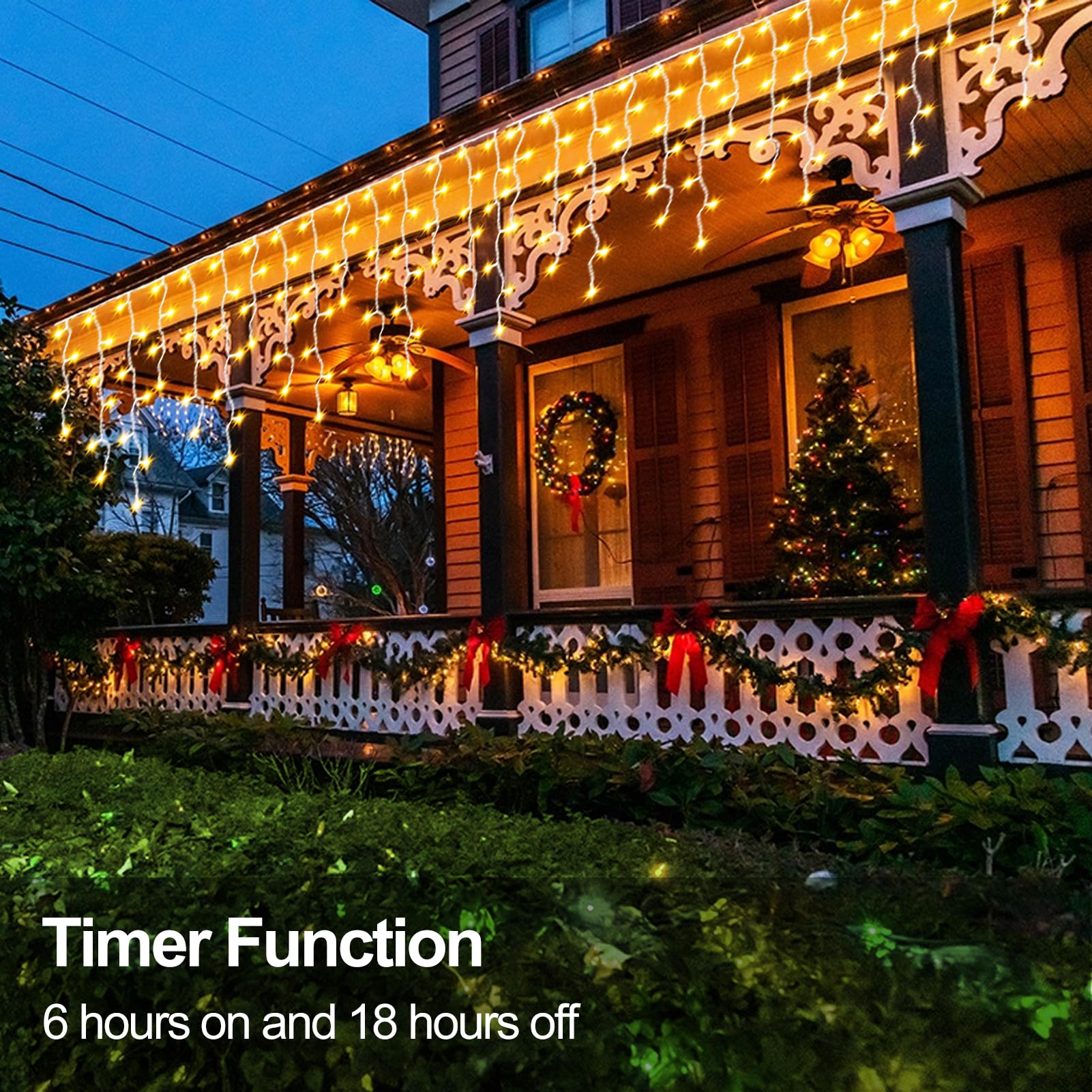 echosari Icicle Lights 10Ft 102 LED Warm White Battery Operated Dimmable with Timer & Remote - Clear Wire