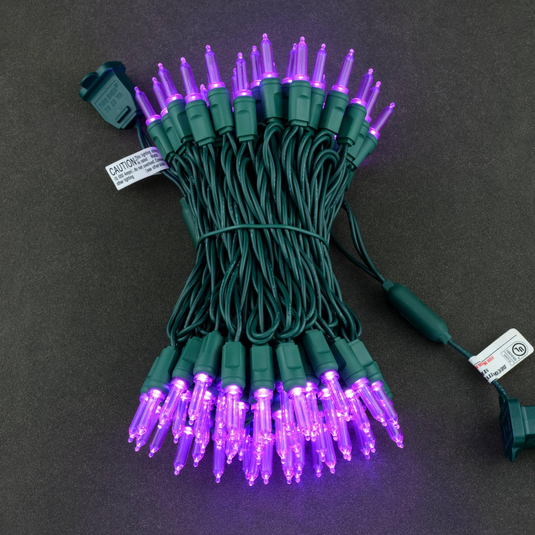 YULETIME 100 Purple T5 LED Christmas Lights, 33 ft Waterproof Green Wire, Model YX-T5-100-3