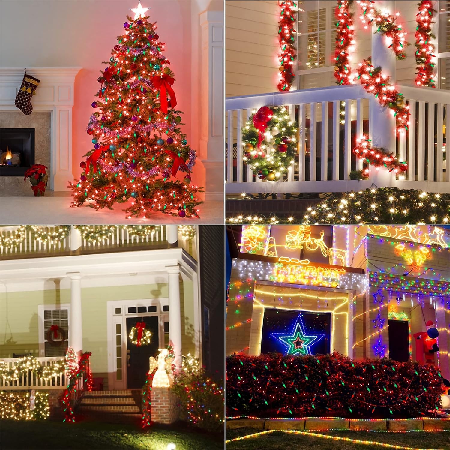 Waterglide C6 Christmas Lights, 33Ft 100 Led Faceted String Lights Green Wire Fairy Lights With Safe Adaptor, 8 Lighting Mode, W