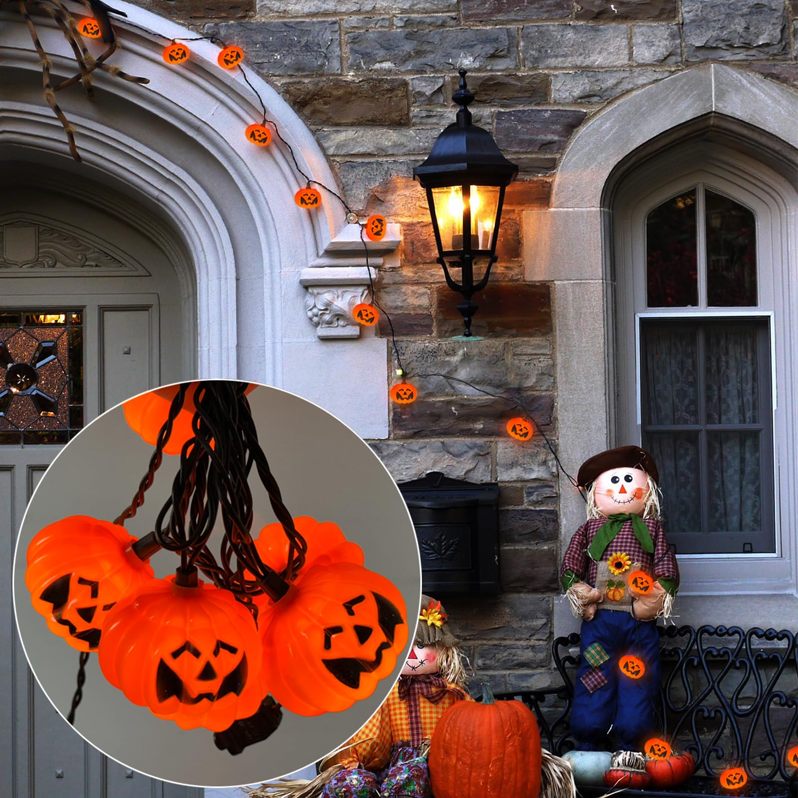 Sunsgne Halloween Pumpkin String Lights, 8.5Ft Halloween String Lights With 10 Led Pumpkin Lights, Plug In Outdoor Halloween Lights For Window Bedroom Decor