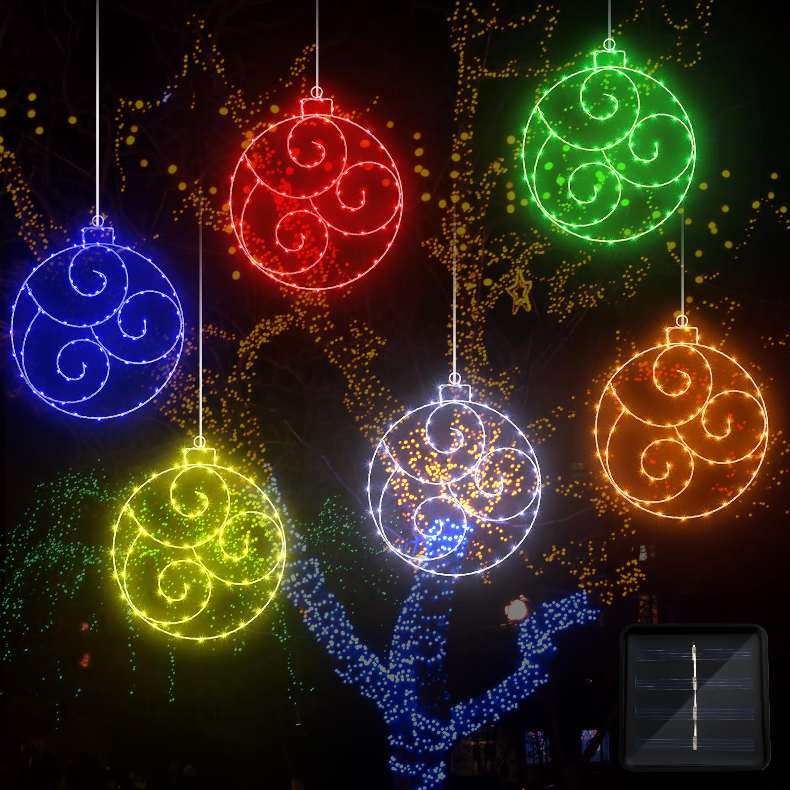 6 Pcs 12 Inch Solar Christmas Outdoor Light Decoration Christmas Hanging Ball LED Waterproof 60 Light with 8 Flicker Modes for G