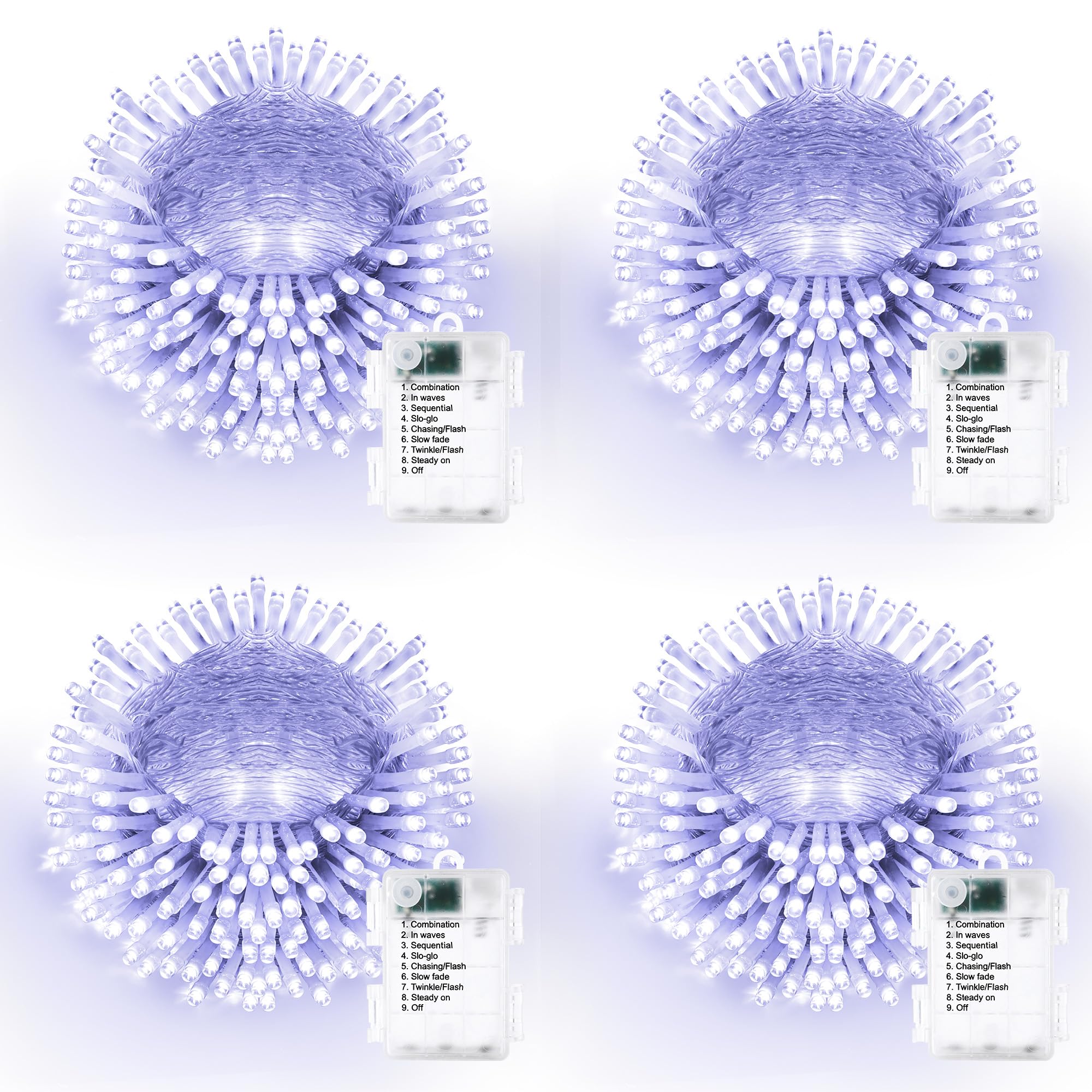 Lomotech Battery Operated Christmas Lights - 4 Pack Total 66Ft 200Leds String Lights 8 Modes Waterproof With Timer For Home  Garden  Party  Holiday  Tree Decoration (Clear Wire  Warm White)