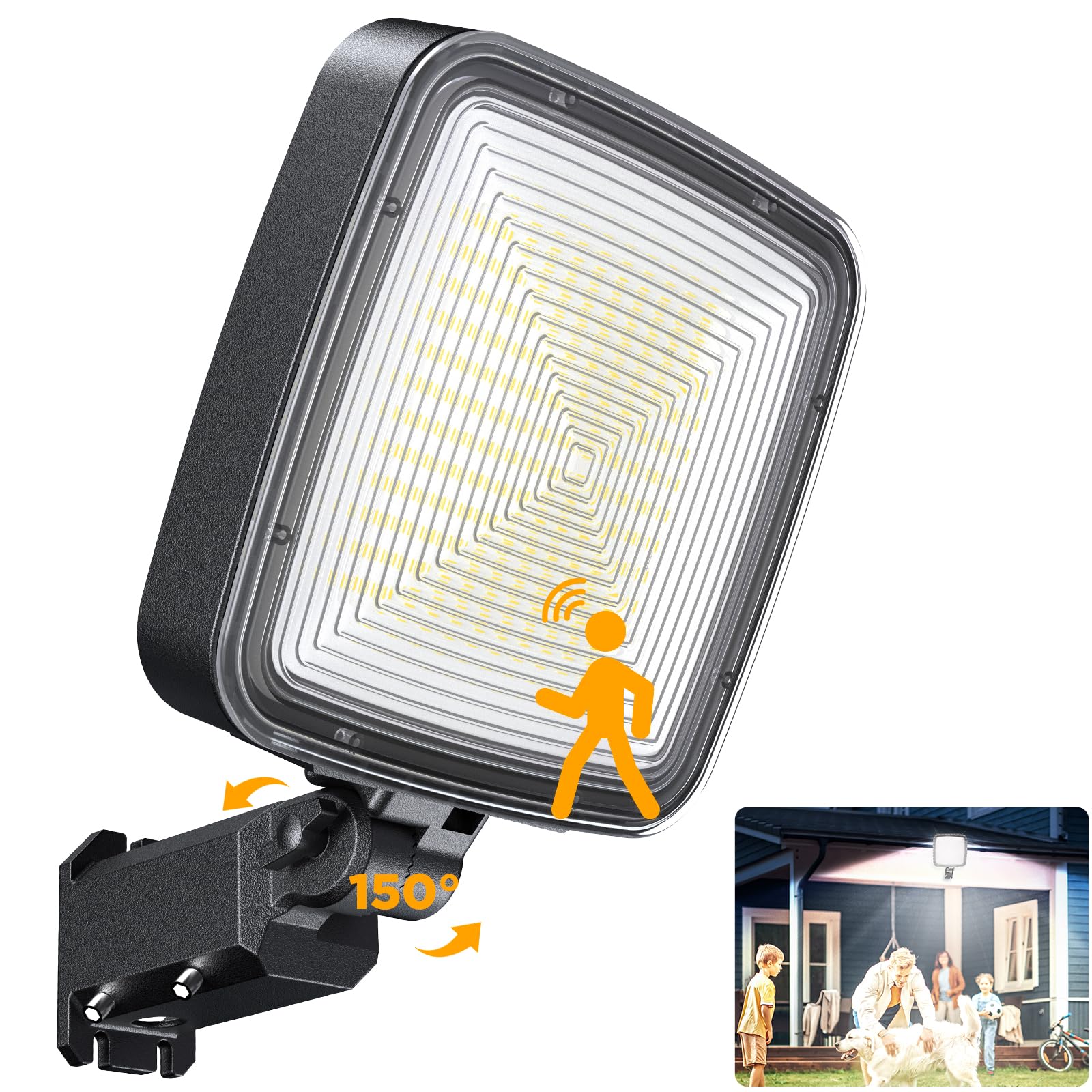 Willgotop 150W Led Parking Lot Light Motion Sensor Flood Light Outdoor, 20000Lm Led Barn Light With Dusk To Dawn Photocell, 6500K 150° Adjustable Security Lights For Garage Yard Farmhouse