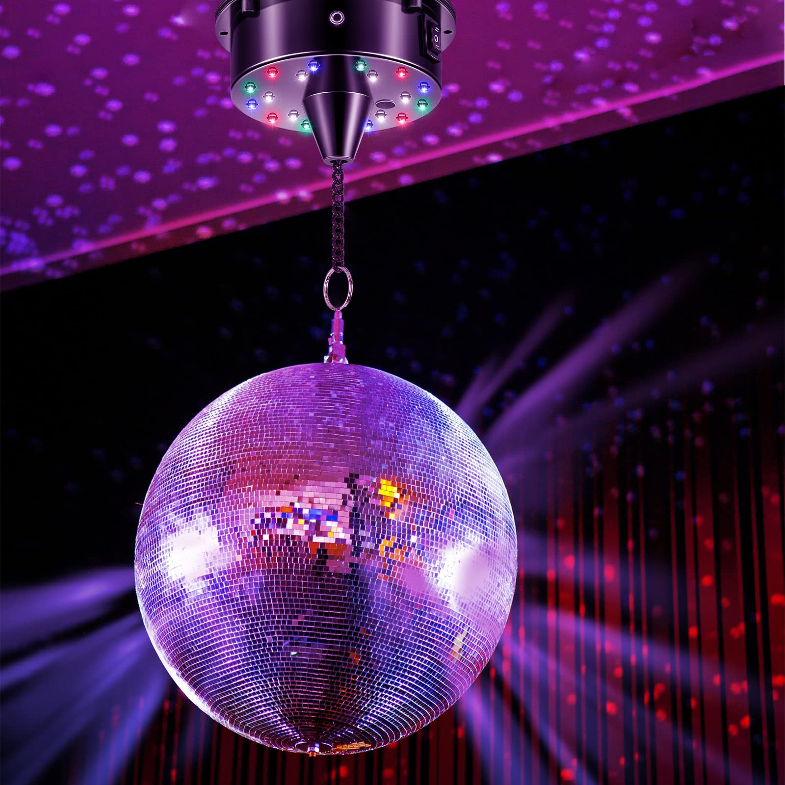 6Rpm Rotating Disco Ball Disco Ball Mount Electric Motor With Lights 4 Colors For 6 8 12 Inch Disco Ball (Not Included) 2 Mode F
