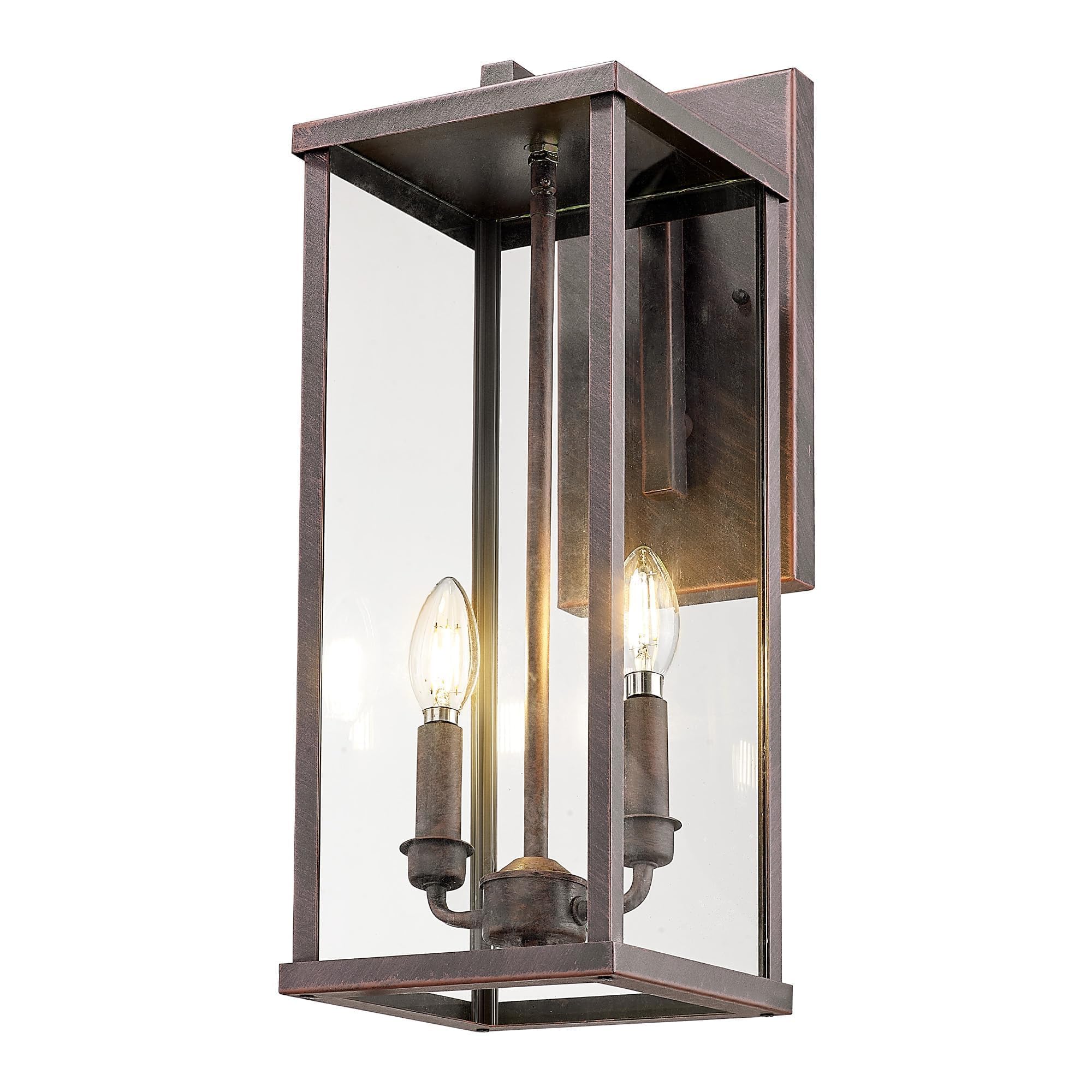 Bestshared Outdoor Wall Sconce Light, 20in Tall, Rust Metal, Model 4176, Clear Glass, Anti-Rust Fixture for Patio and Front Doorway