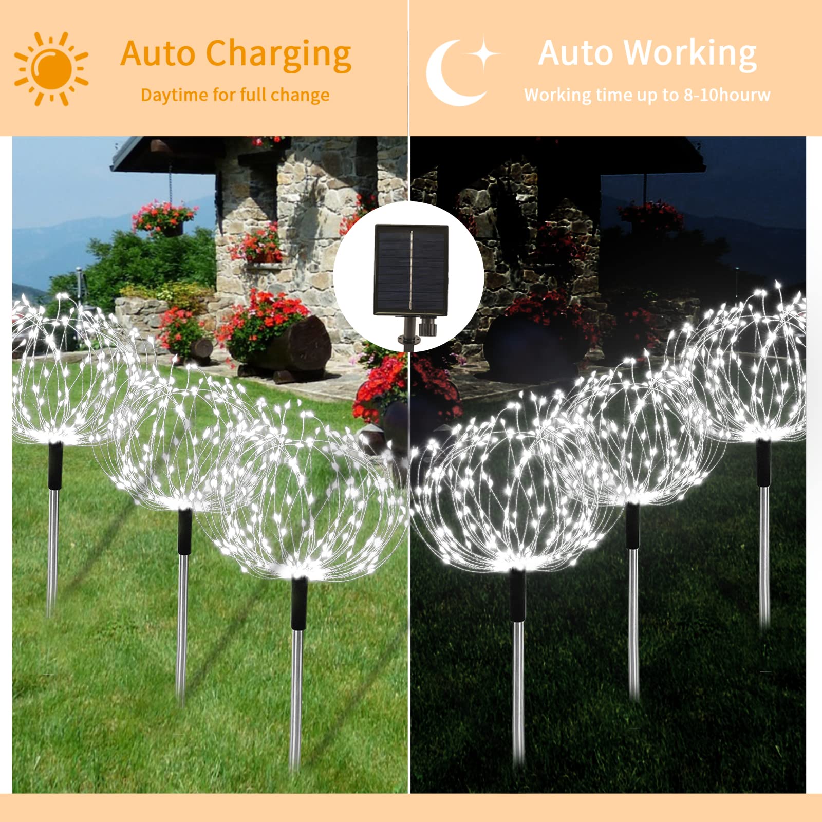 Solar Garden Fairy Lights 4 Pack 120 Led 30 Copper Wire Outdoor Firework Landscape Path String Lights Waterproof 8 Lighting Mode