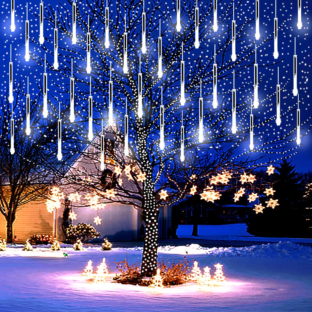 Lauzior Christmas Lights Outdoor, 12 Inch Led White Meteor Shower Lights, Christmas Decorations Indoor Outdoor for House Party H
