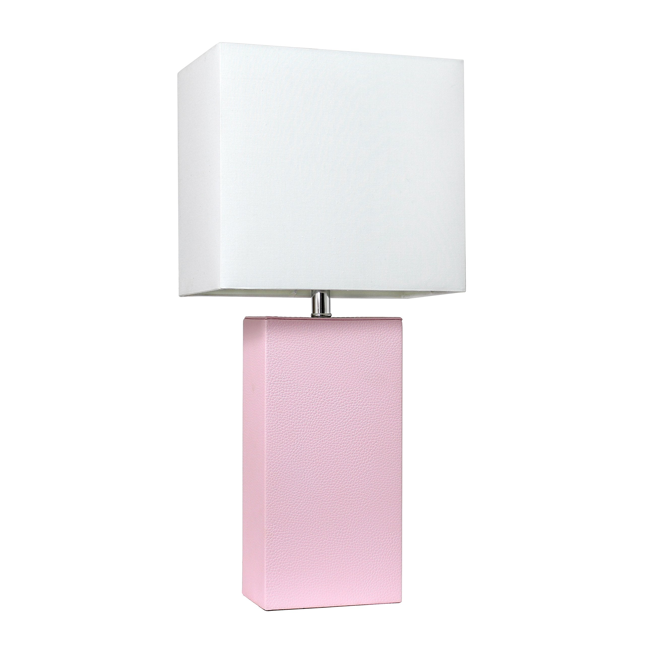 Elegant Designs Lt1025-Bpk Modern Leather Table Lamp With White Fabric Shade, Blush Pink (Pack Of 1)