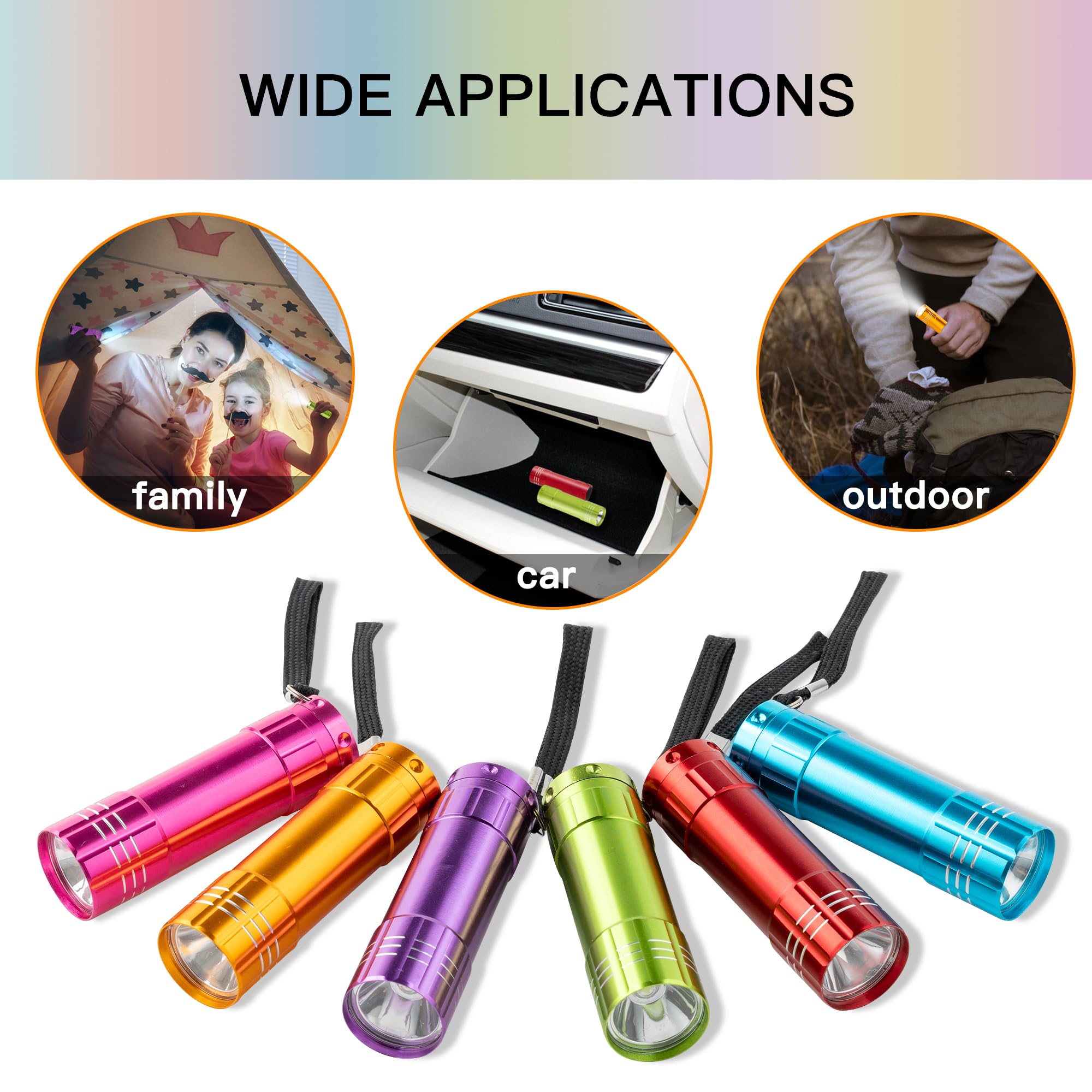 KunHe Mini LED Flashlights 30 Pack, Aluminum Handheld Torches with Lanyard, Assorted Colors, Model 1W-N30