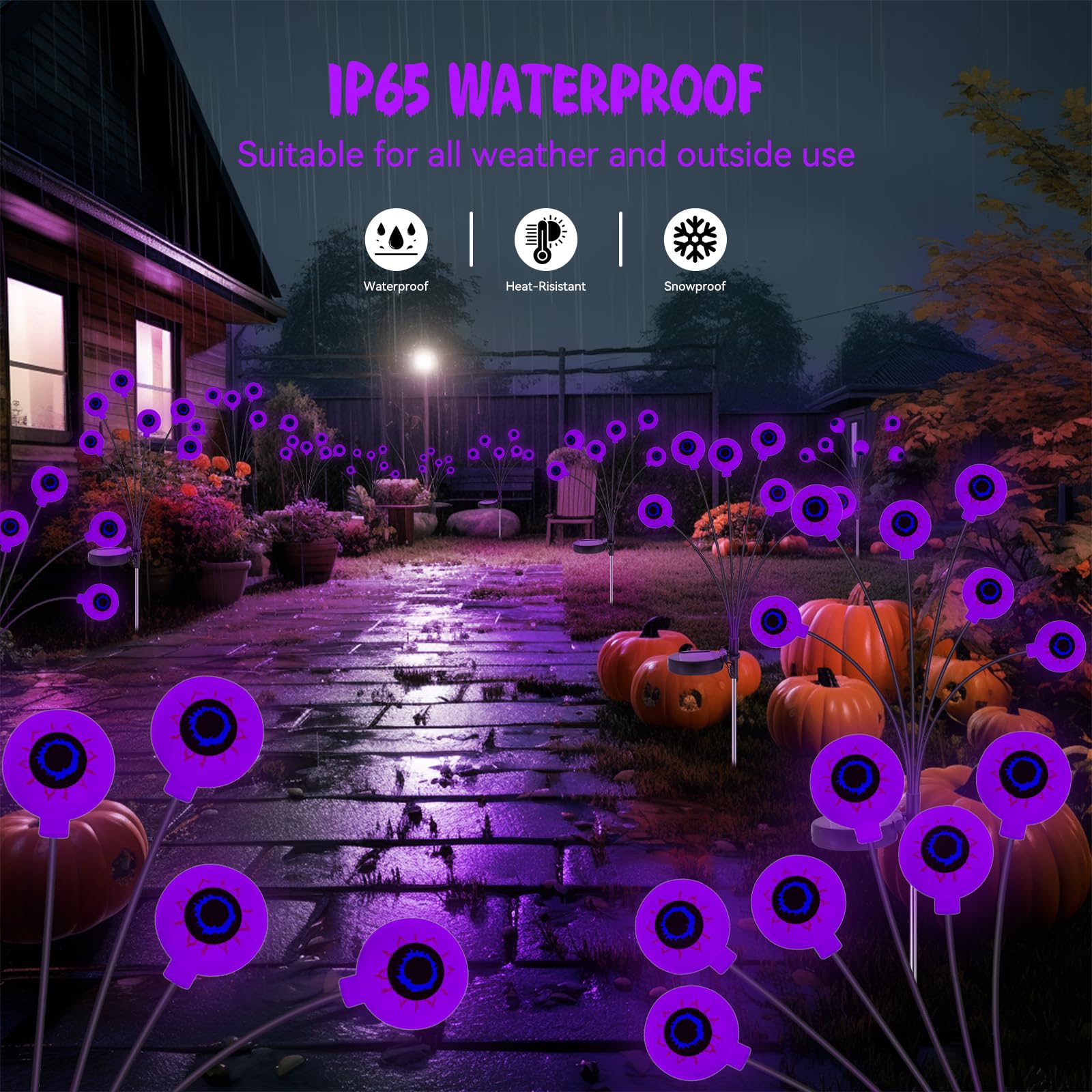 Halloween Decorations Outdoor Solar Halloween Lights, 2 Pack 12 Led Scary Halloween Eyeball Lights Solar Firefly Swaying Lights, Halloween Solar Lights For Outside Path Yard Garden Lawn Decor, Purple