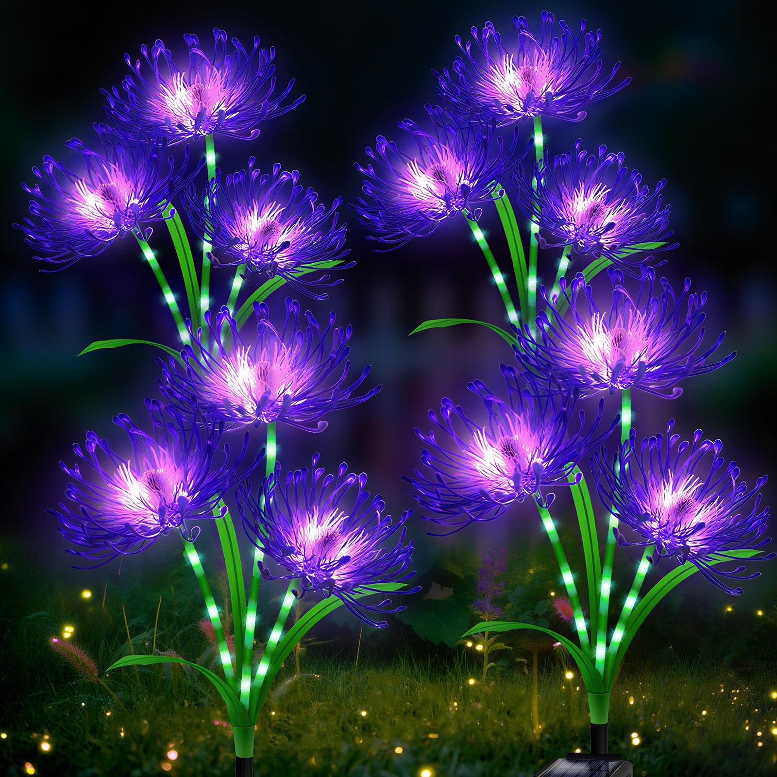 Solar Garden Flower Lights Outdoor 4Pack Purple Spider Lily with Glowing Stems Waterproof Yard&Patio Decorations Solar Landscape Lights for Halloween &Gardening  for Women Mothers Grandma