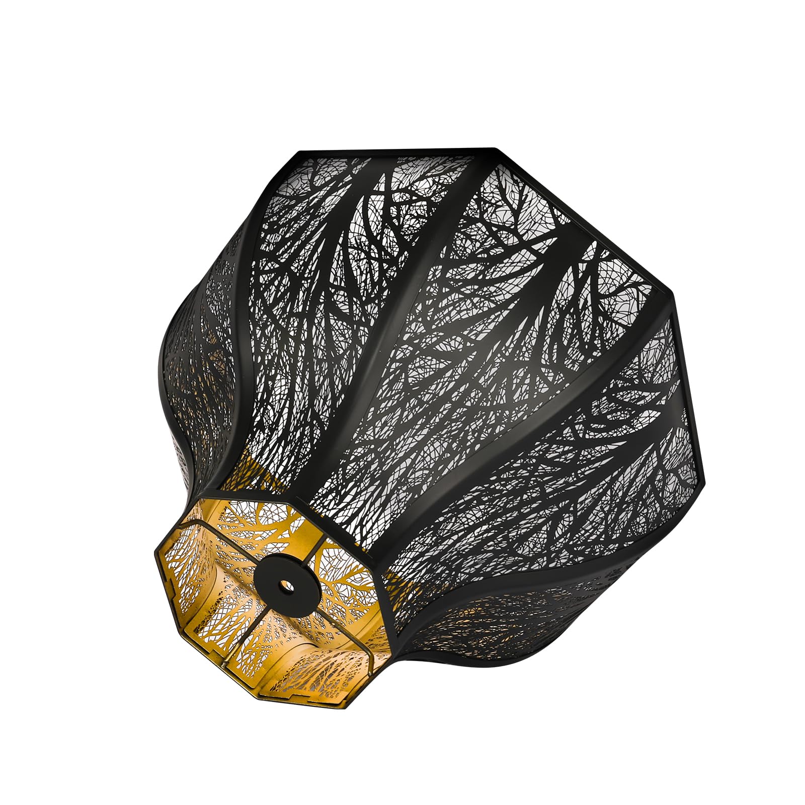 ALUCSET Etched Forest Metal Lampshade 8-Petal Lotus Shape 5.32 x 13 x 9.5 Inch Black/Gold Model LLA-S2353