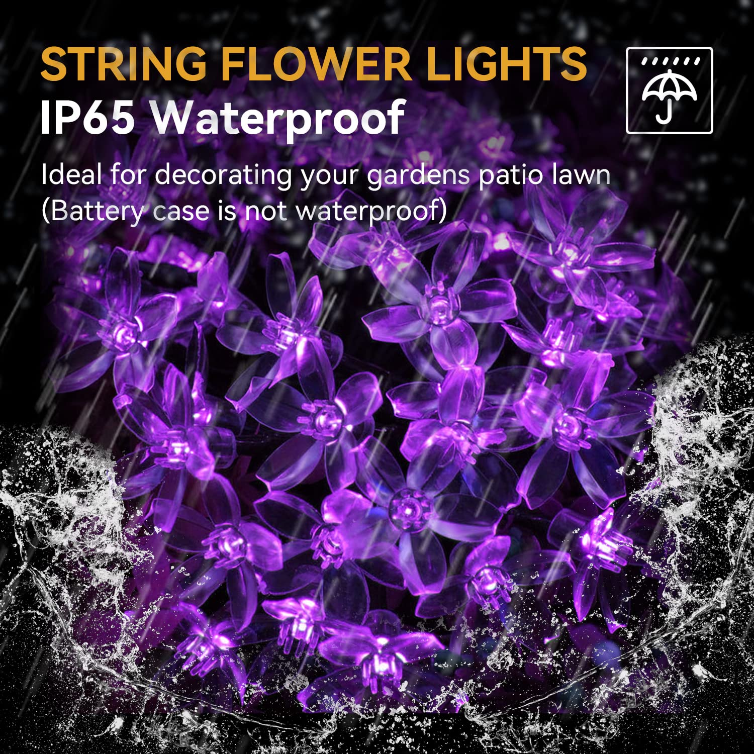 Flower Battery Operated String Lights Cherry Blossom Christmas Fairy Lights 30Led Indoor Outdoor Waterproof Decoration For Halloween Camping,Garden Fence,Birthday,Wedding Party,Bedroom,Gfit (Purple)