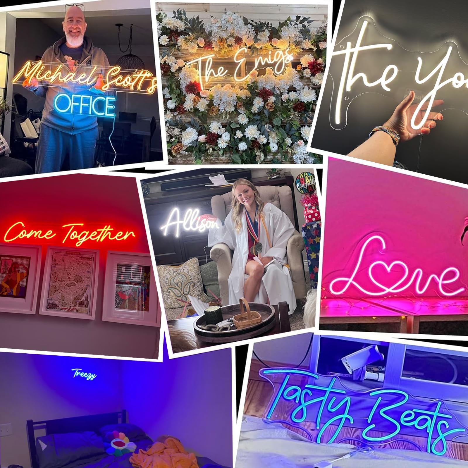 AIOMBVY Custom Neon Sign - Personalized LED Wall Decor, 8inx4in, Multi Color, Plastic for Weddings & Birthdays