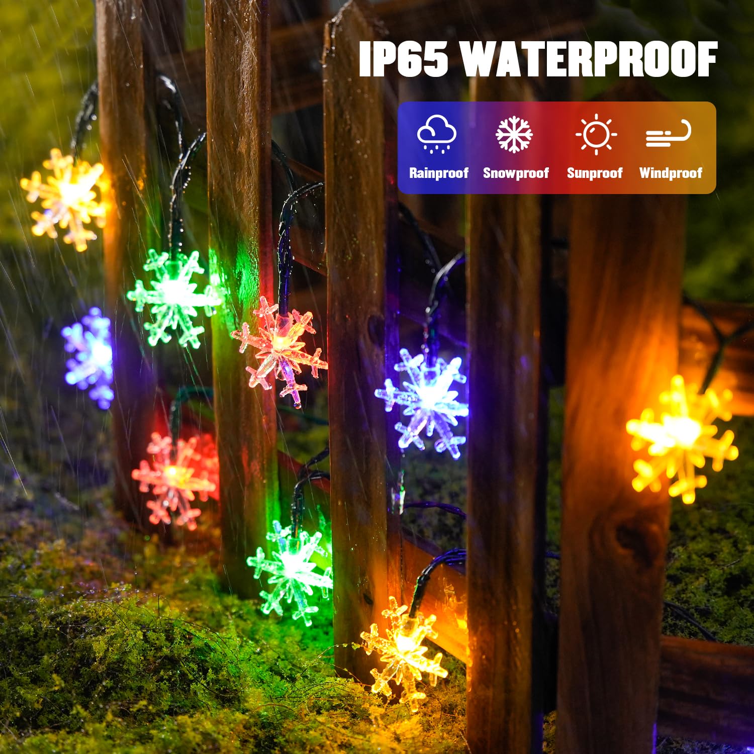 Jmexsuss Solar Snowflake Lights Outdoor Waterproof, 30.6Ft 50 Led Solar String Lights, 8 Modes Christmas Light For Outside Garde