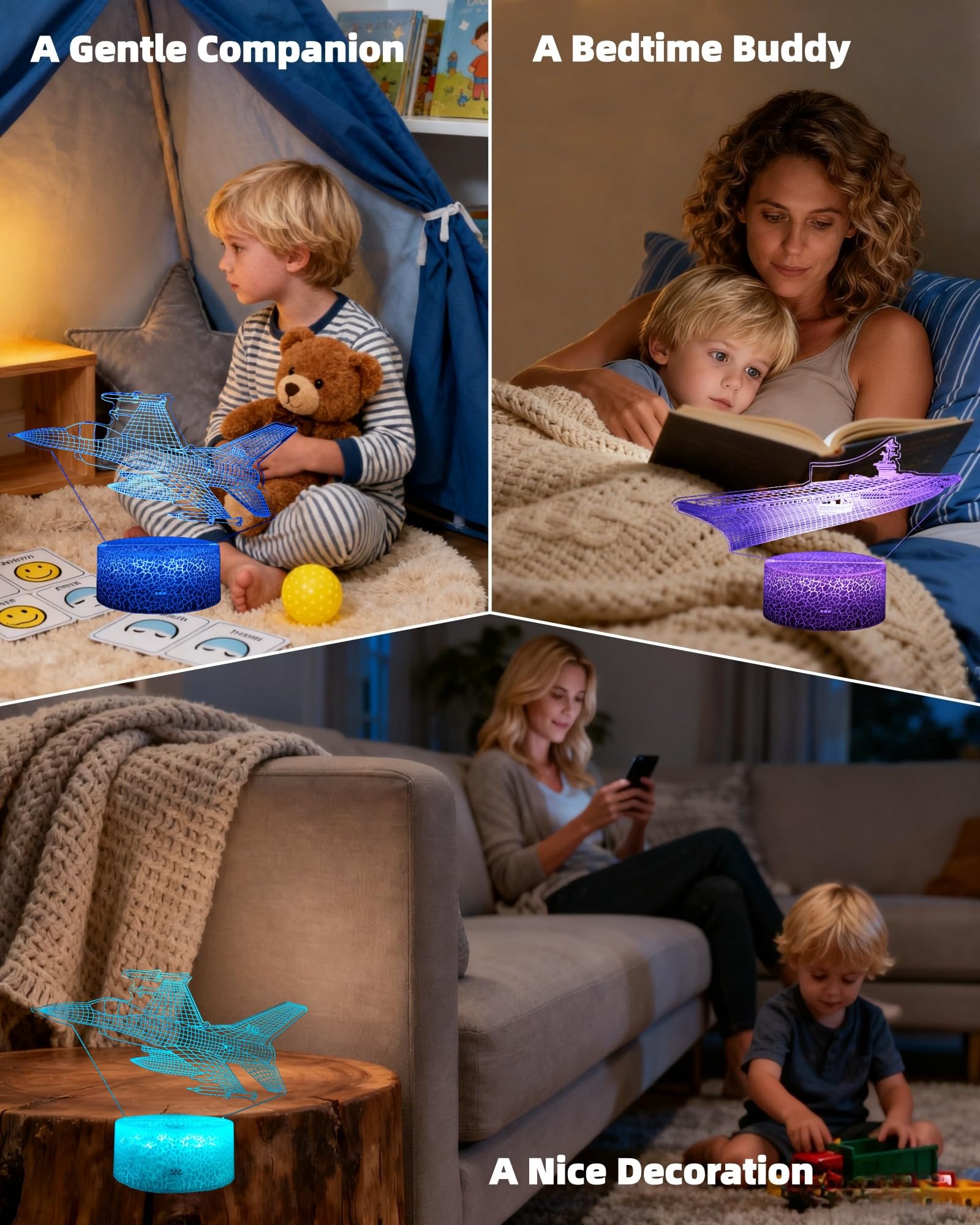 Kenmaca War  Aircraft Carrier Night Light, 3D Illusion Lamp, 16 Colors, Dimmable, Touch & Remote Control, Multicolor