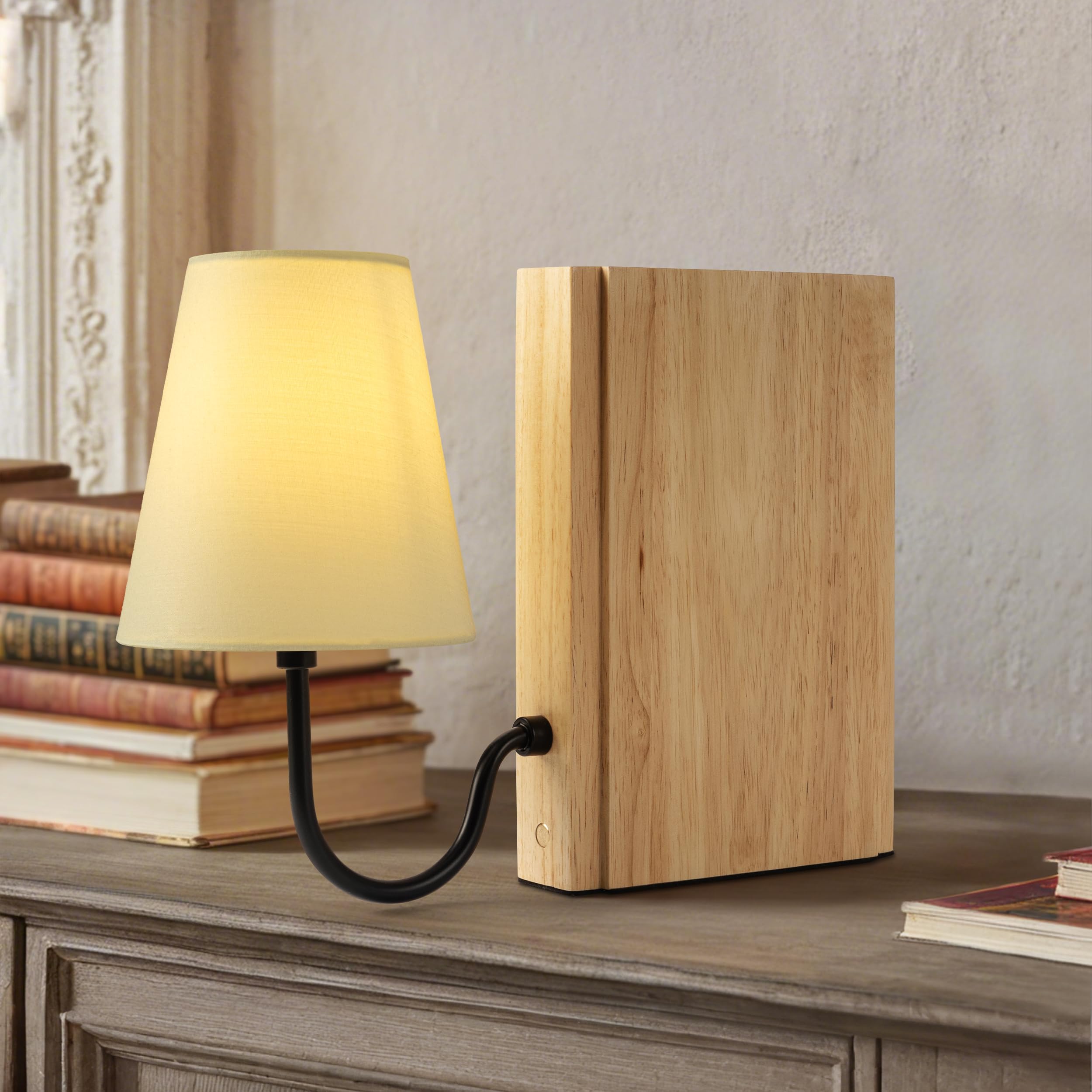 AELS Wooden Bookshelf Lamp, Cordless Touch Dimmable, Rechargeable Model, Natural Finish, SL0961