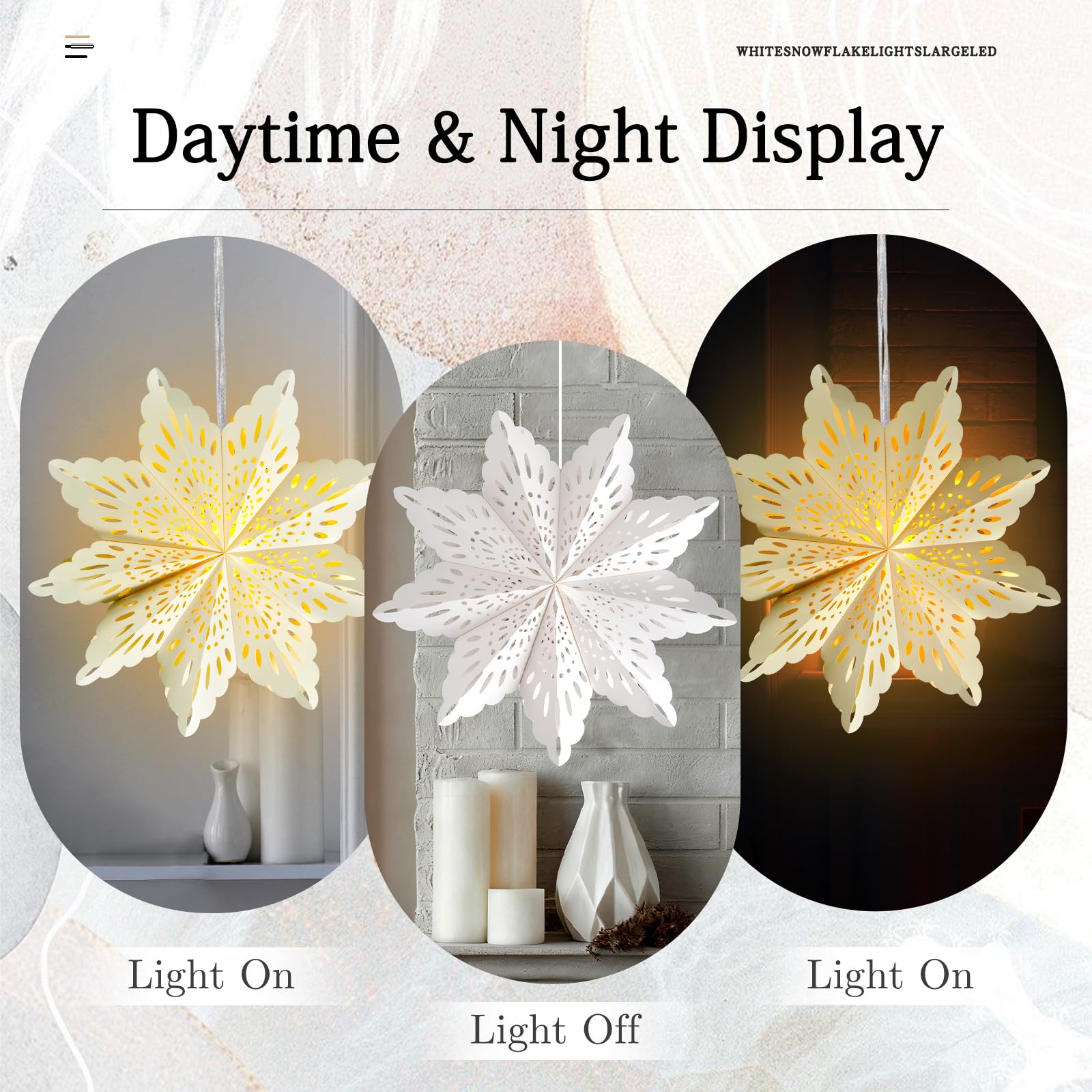 OuMuaMua 10 Pcs Christmas Paper Snowflake Lanterns - Large White Star Lanterns with LED Lights for Holiday Party Decorations
