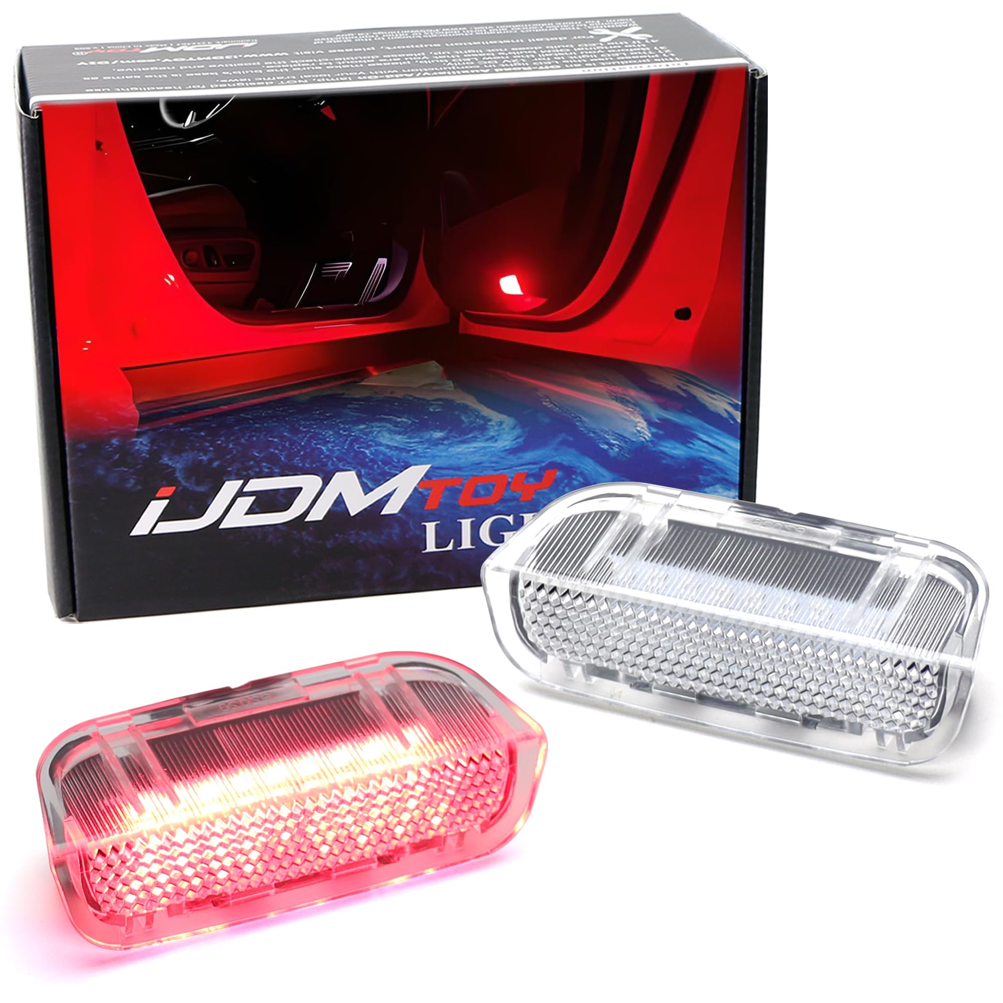 iJDMTOY Brilliant Red Full LED Side Door Courtesy Lamps Compatible with Volkswagen EOS Golf GTI Jetta Passat CC etc  OEM Replacement  by 18-SMD Red LED Lights & CAN-Bus Error Free