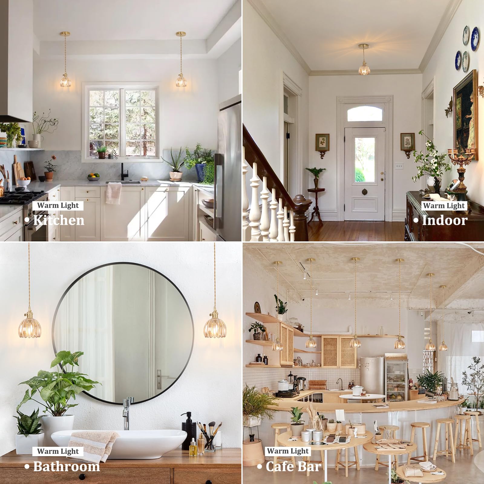 Shenmoyl Mini Pendant Light 2 Pack With Amber Tulip Glass Lmapshade, Brass Vintage Pendant Light Adjustable Hanging Light For Ki