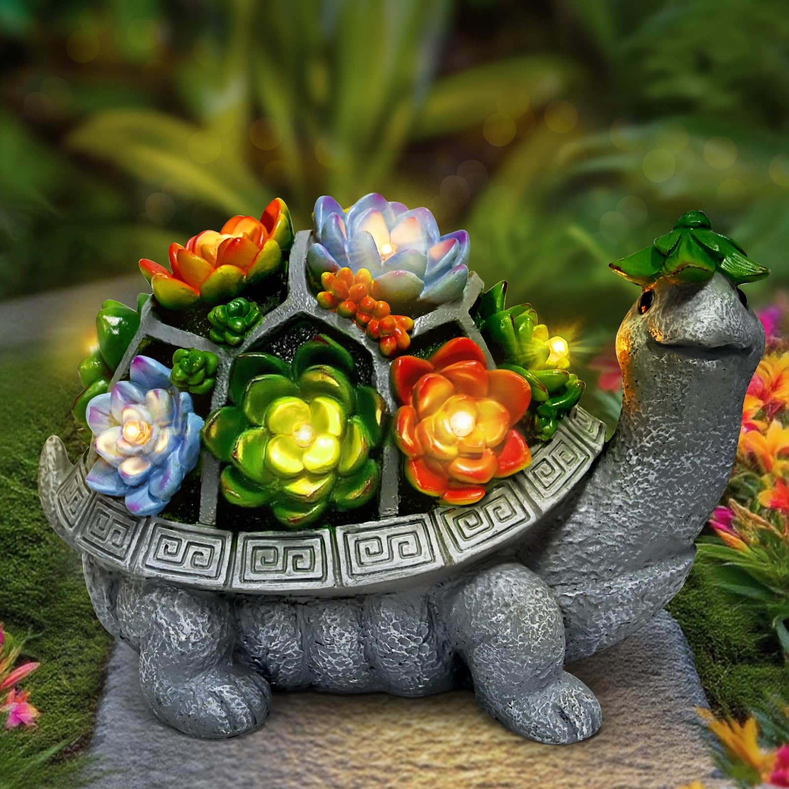 VMANYFIRE Solar Turtle Statues Garden Decor, 11.1 Inch Gray Resin Outdoor Figurine for Yard, Lawn, Patio, Unique Gift