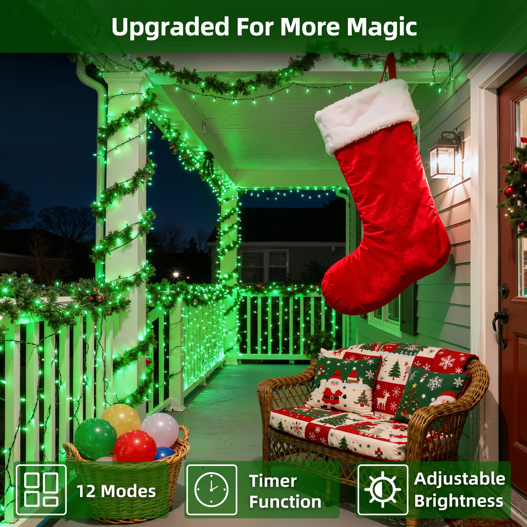Quhuatu 750 Led Chrstmas Lights  240Ft Outdoor Christmas String Lights With 12 Modes  Green Led String Lights With Timer Dimmable Waterproof For Tree Fence Garden Xmas Wedding Party Decor Green