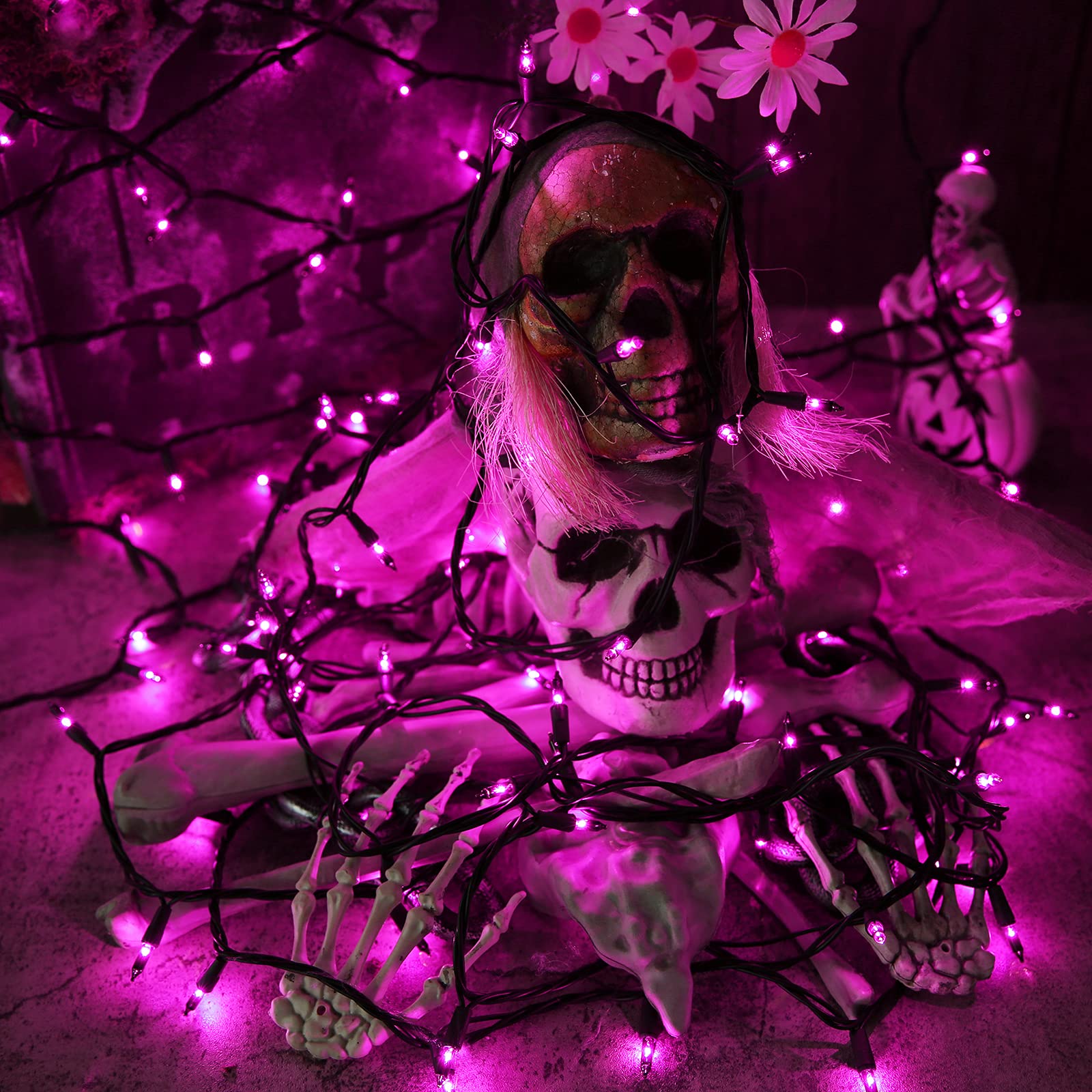 Toodour Purple Halloween String Lights, 300 Count, 77ft, Incandescent, UL Certified, Black Wire