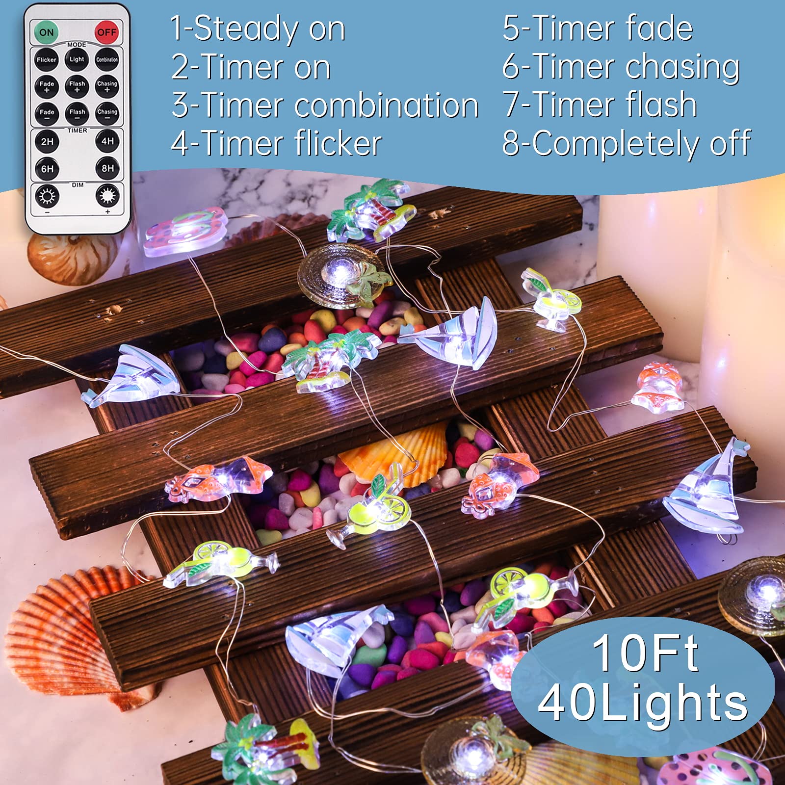 Impress Life Ocean Theme String Lights, 10FT 30 LED, Battery Powered, Remote & Timer, Nautical Decor, Model B078