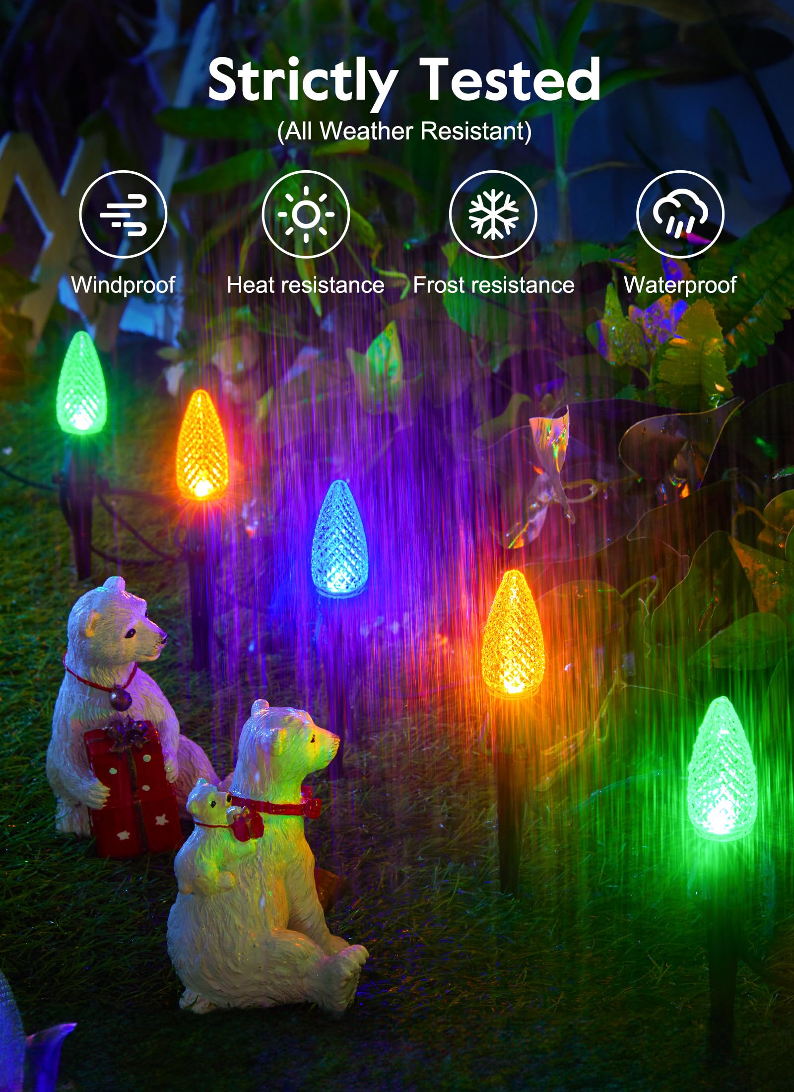 Brightown C9 Christmas Lights - 25.7 Ft Outdoor Pathway Lights, 20 LED Bulbs, Multicolor Strawberry, Includes Stakes, Model GY-C-50.6-U-B1